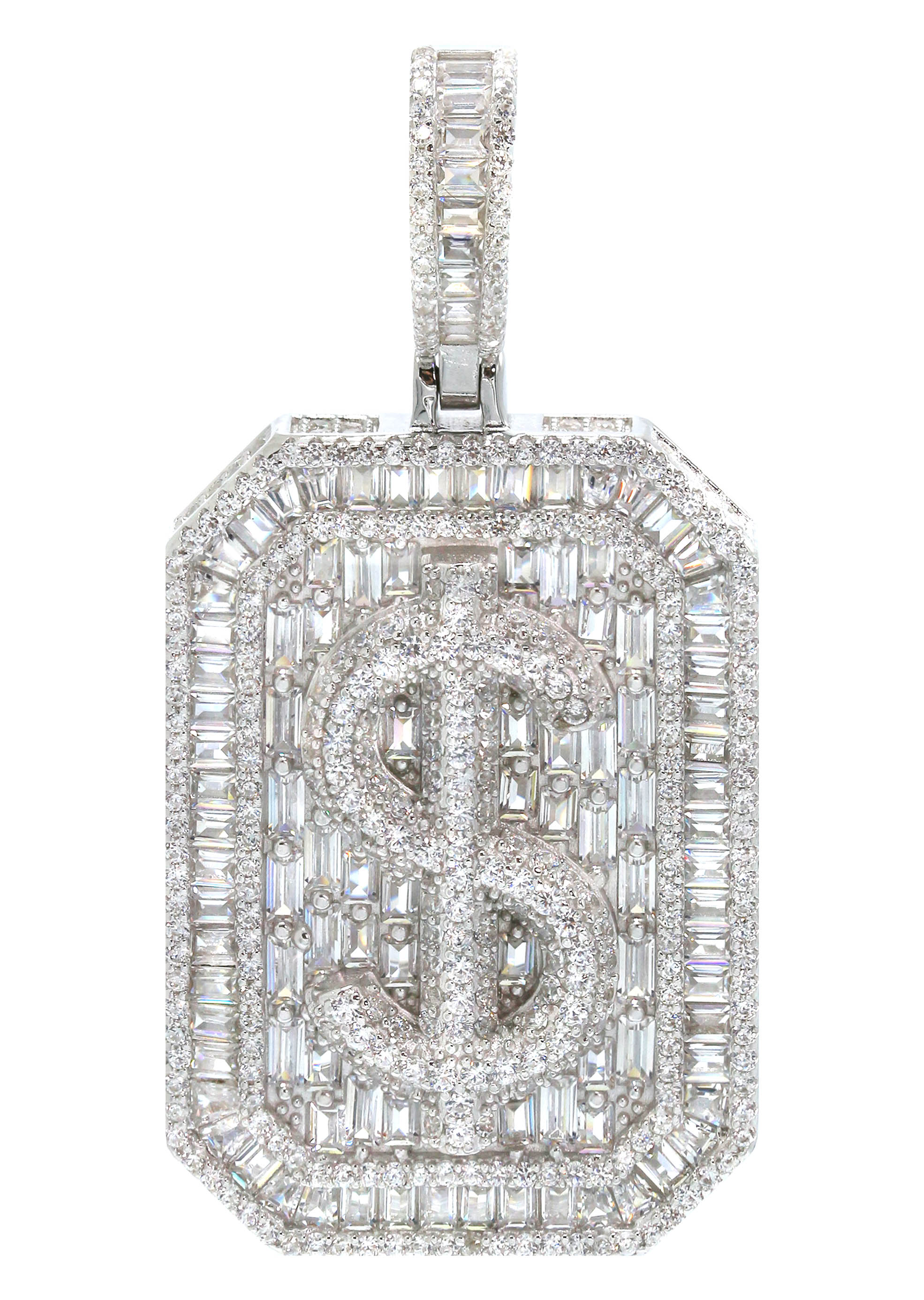 Silver Pendant - Silver Baguette Money Sign Dog Tag Pendant | Appx 16.6 Grams