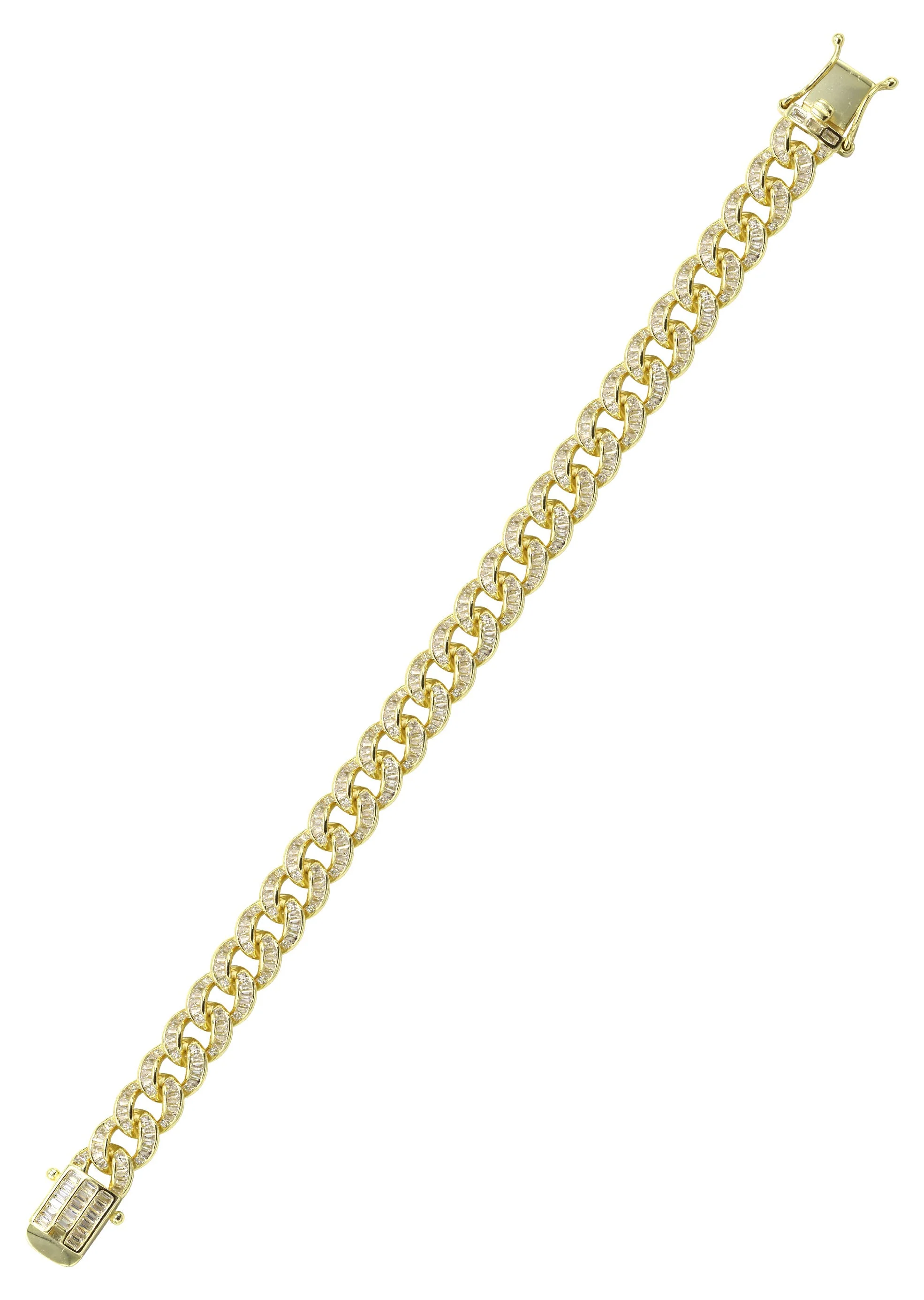 Silver Gold Baguette Miami Cuban Link Bracelet - Image 3