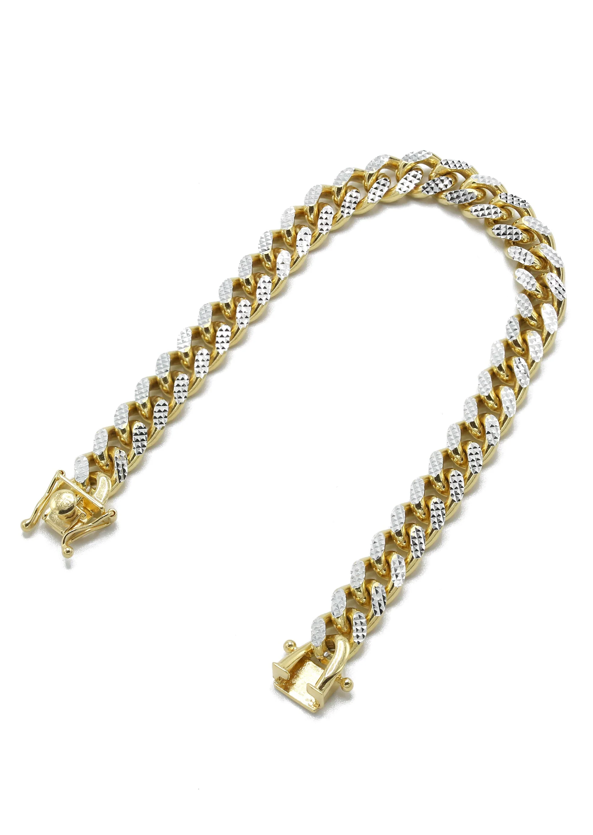 Silver Gold Diamond Cut Miami Cuban Link Bracelet - Image 2