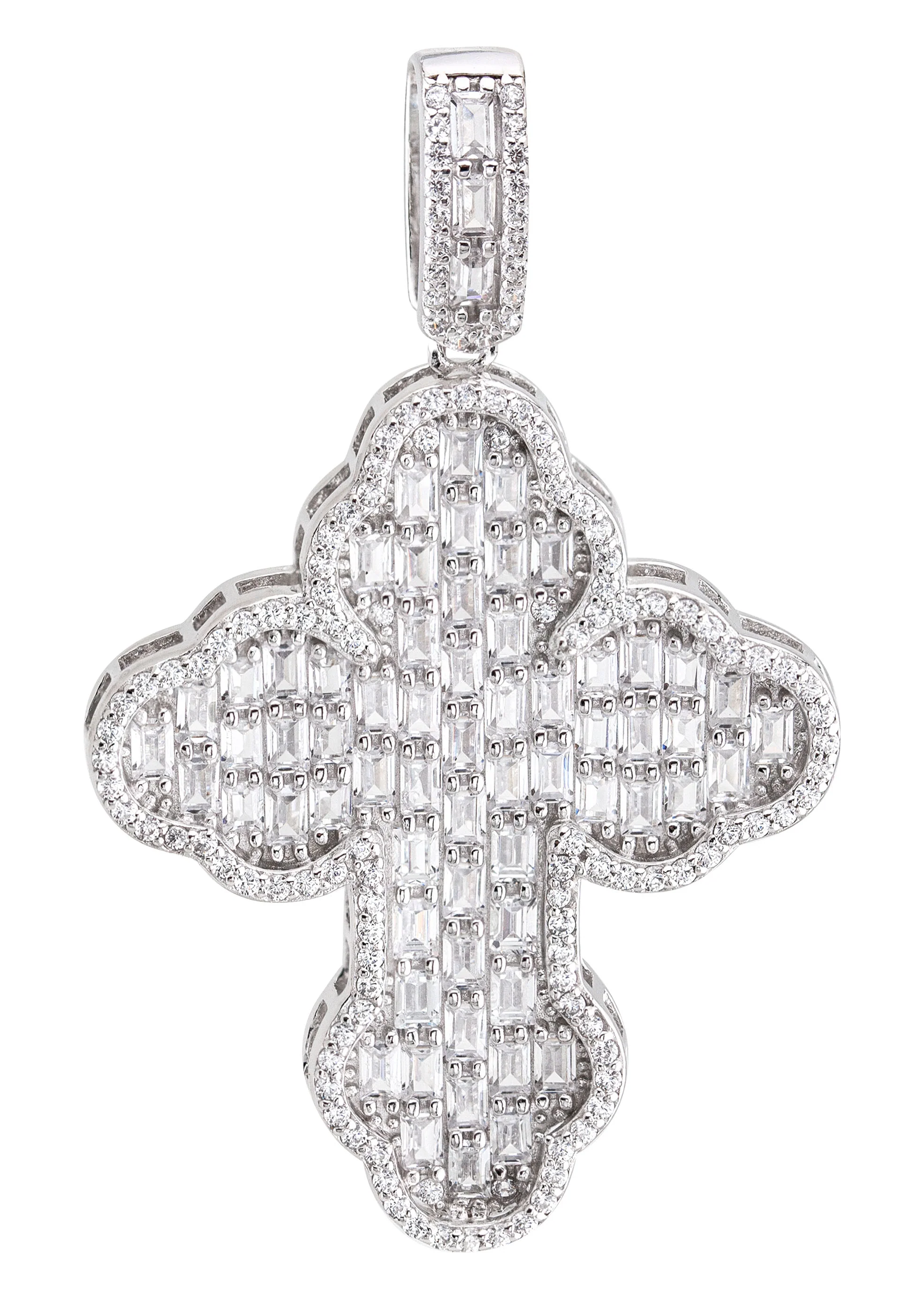 Silver Pendant - White Gold Cross Baguette Pendant | Appx 6.6 Grams