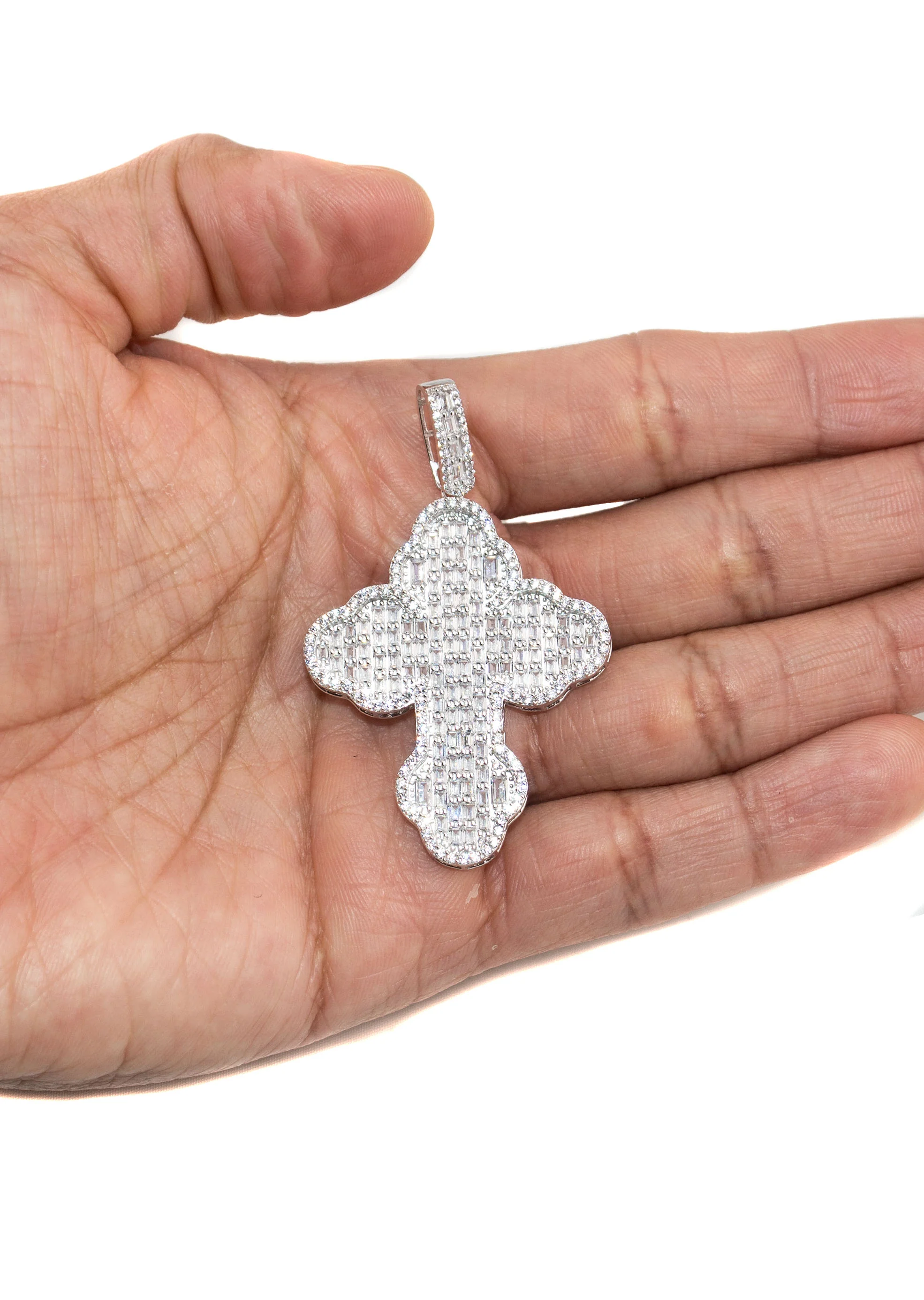 Silver Pendant - White Gold Cross Baguette Pendant | Appx 6.6 Grams - Image 4