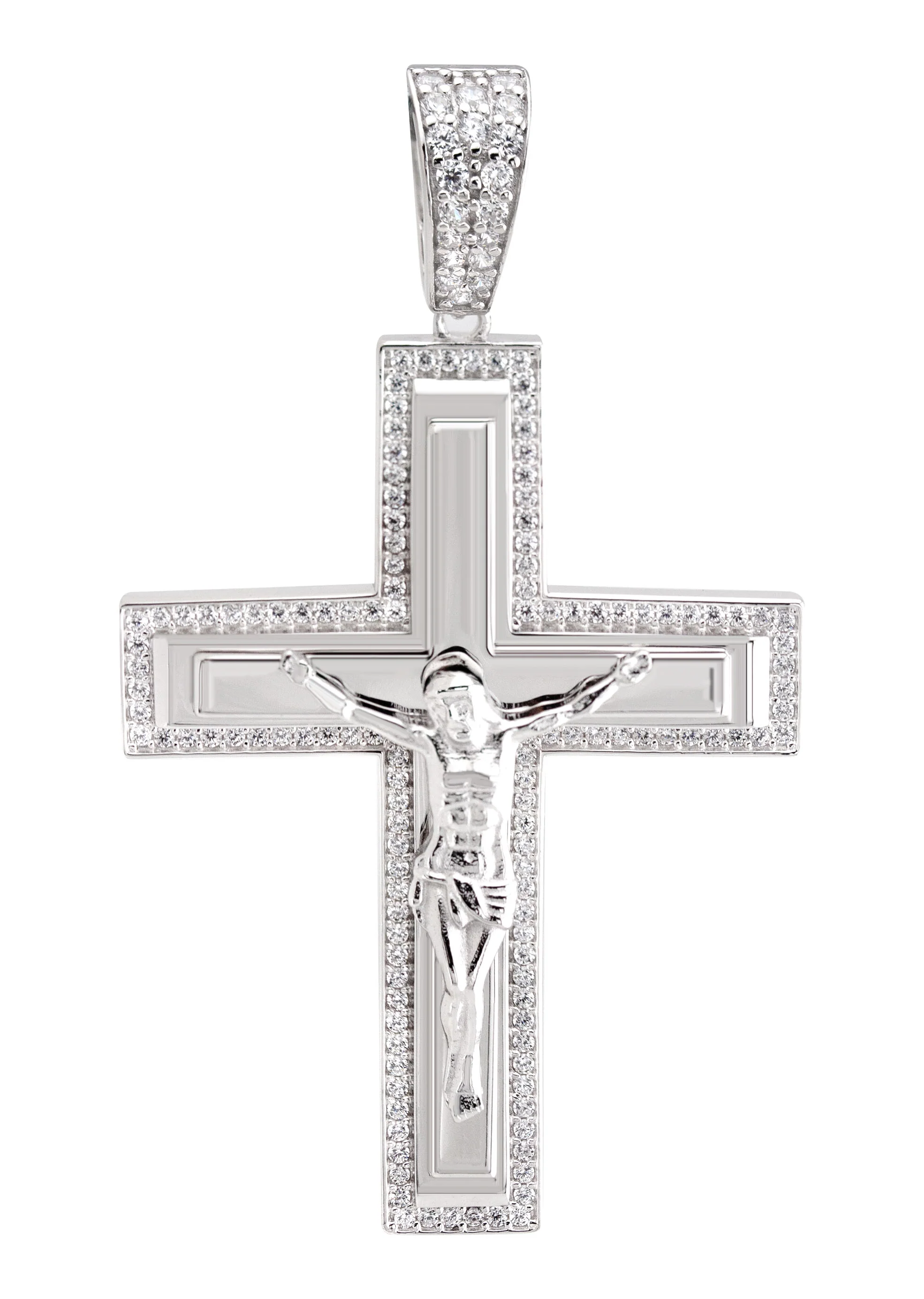 Silver Pendant - White Gold Cross Pendant | Appx 8.2 Grams