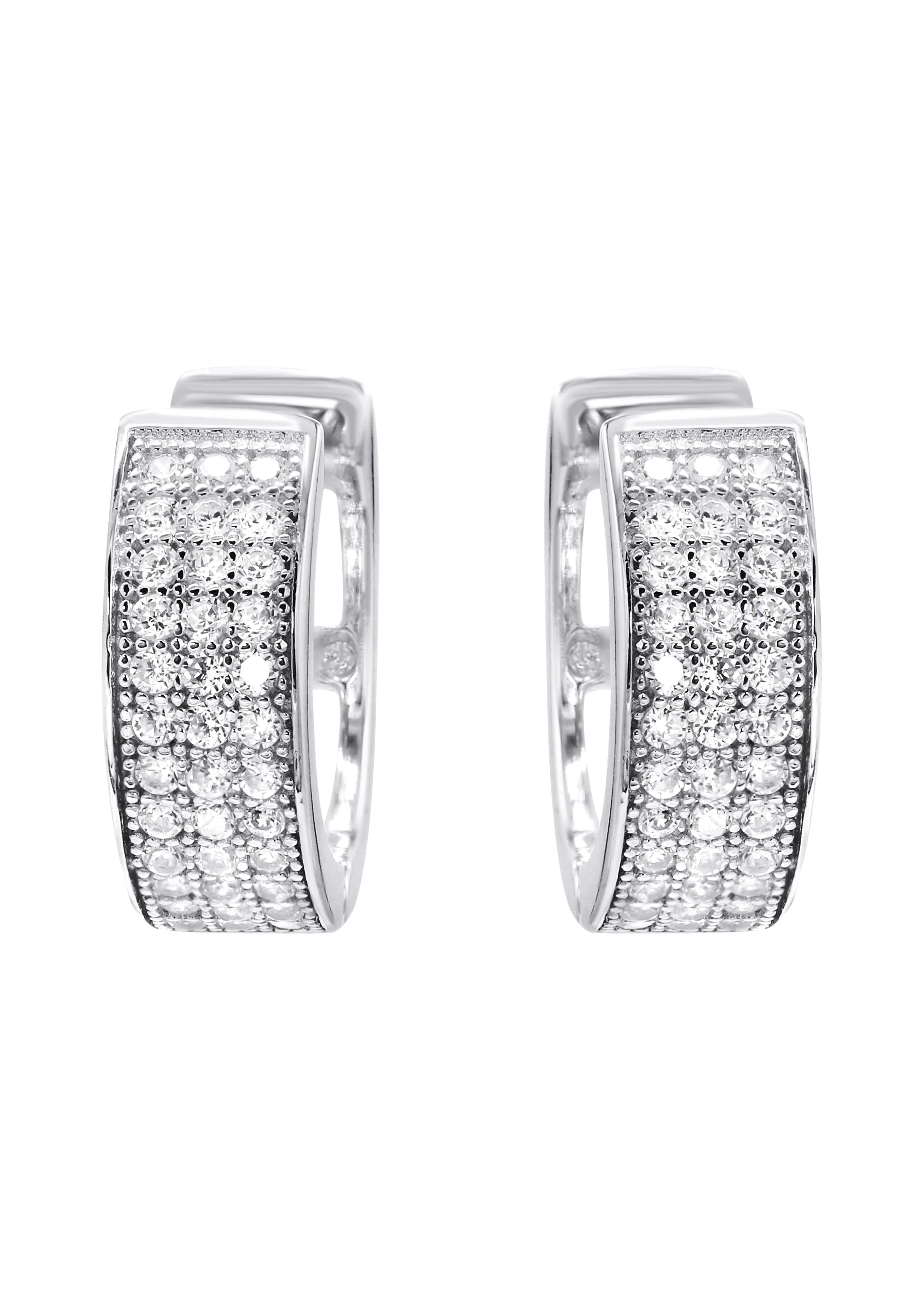 Silver Round Clear CZ Hoop Earrings | Appx. 3 Grams