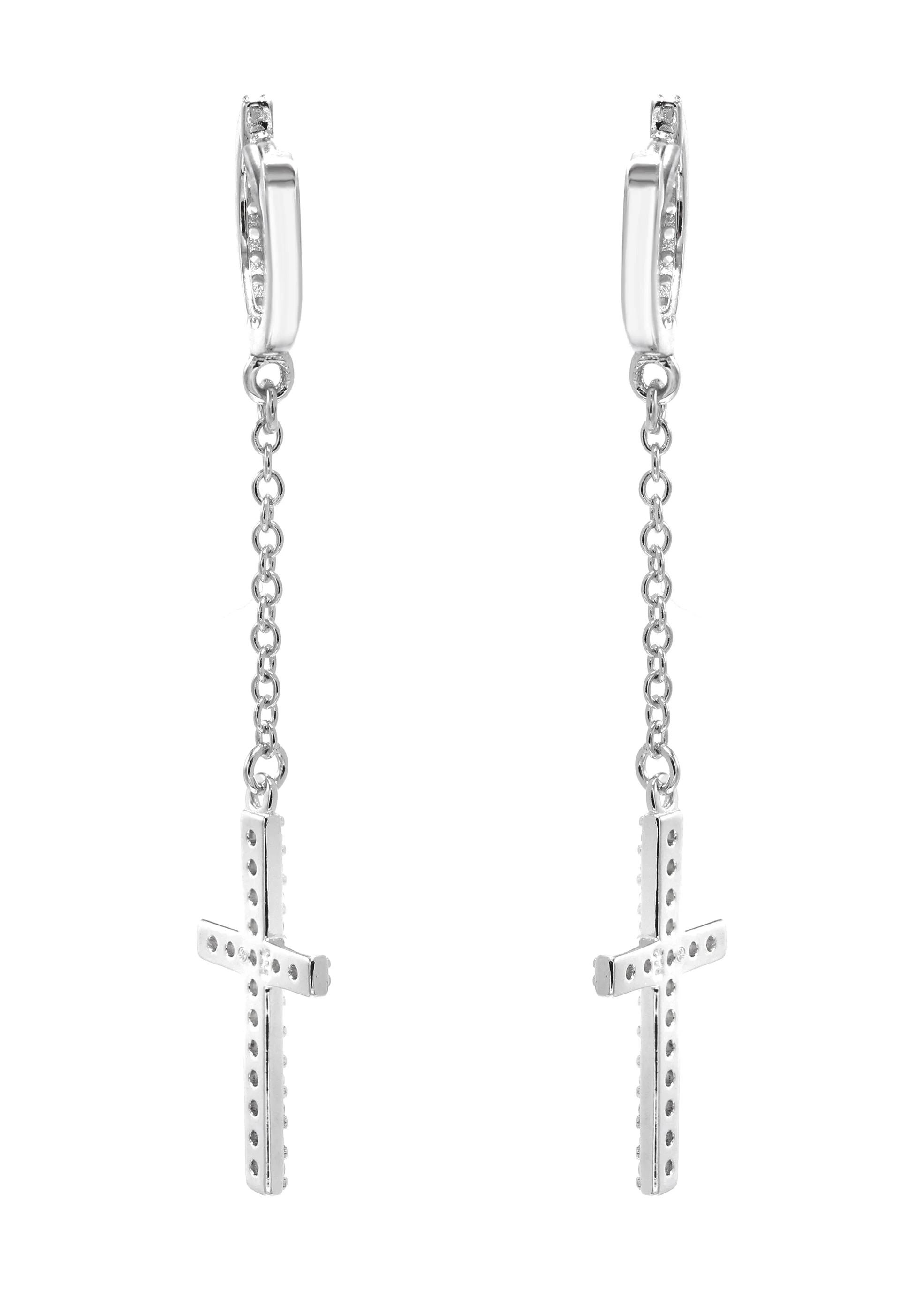 Silver Cross CZ Wire Dangling Hoop Earrings | Appx. 2.5 Grams - Image 3