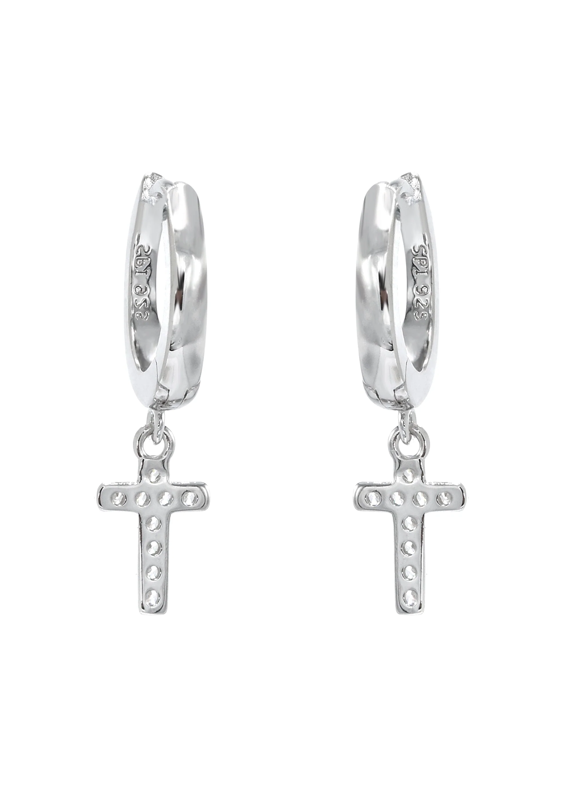 Silver CZ Hoop Cross Earring | Appx. 2 Grams - Image 2