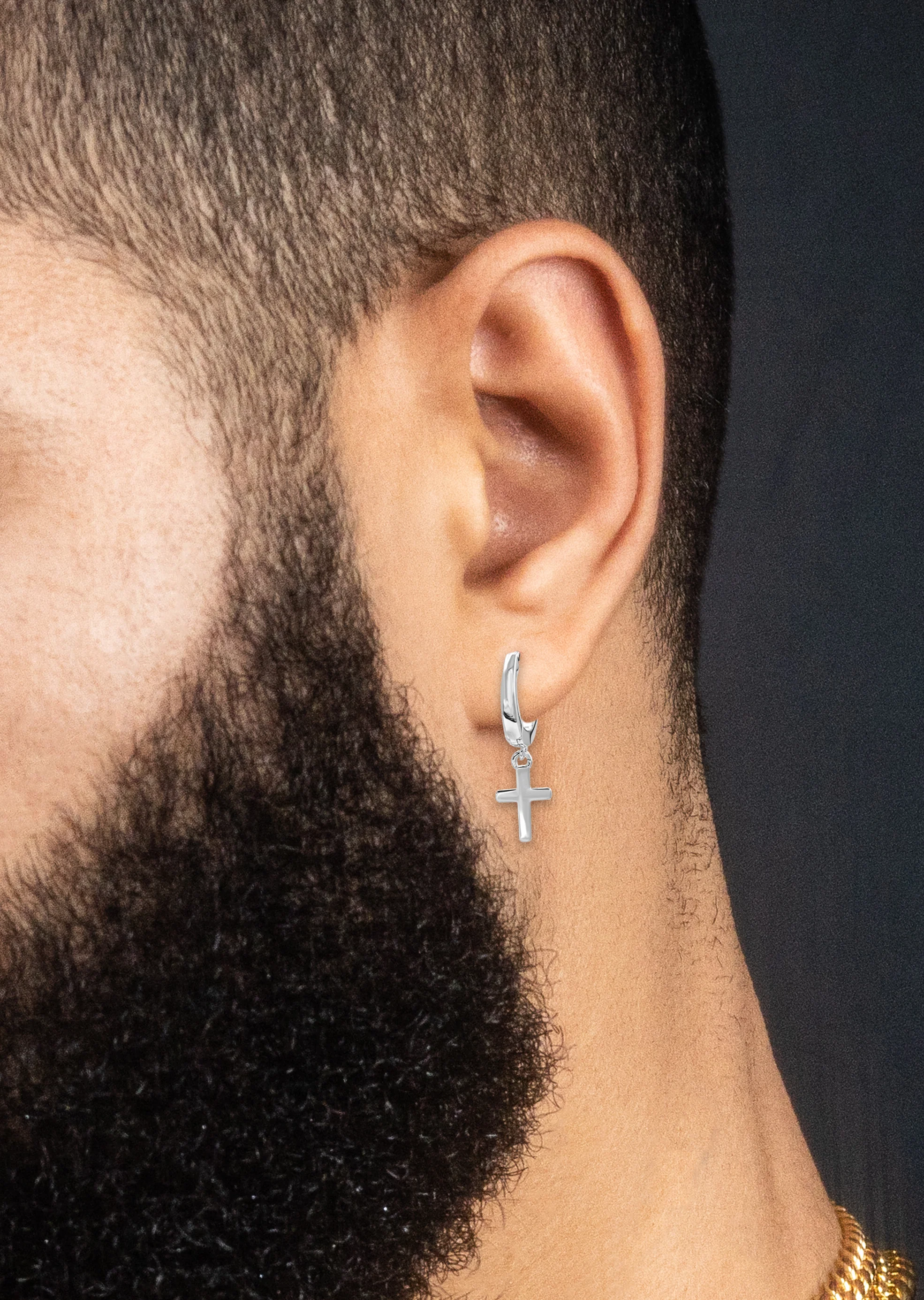 Silver CZ Hoop Cross Earring | Appx. 2 Grams - Image 4