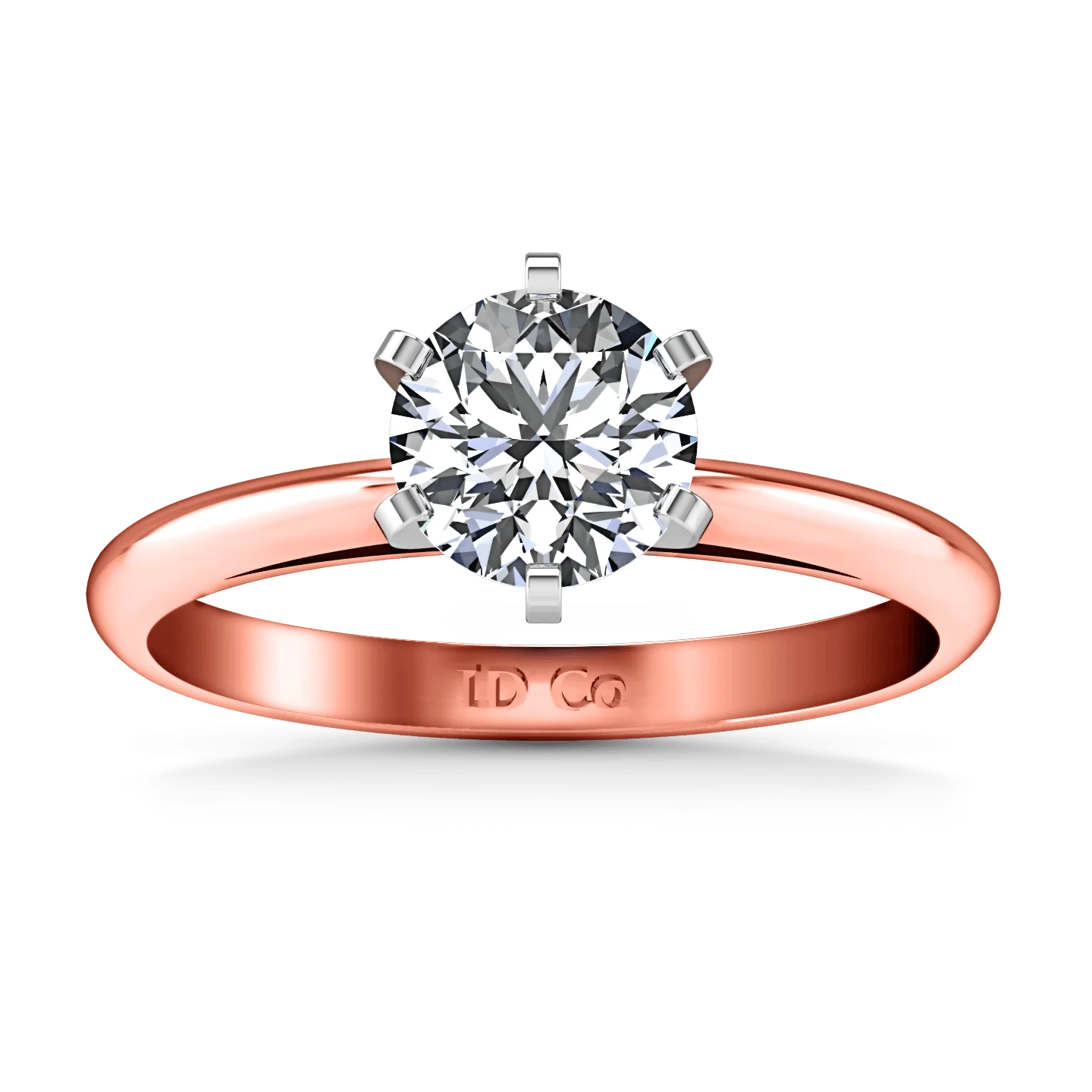 Solitaire Diamond Engagement Ring Cathedral 6 Prong 14K Rose Gold