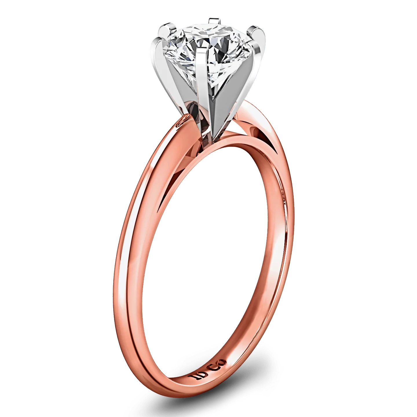 Solitaire Diamond Engagement Ring Cathedral 6 Prong 14K Rose Gold - Image 2