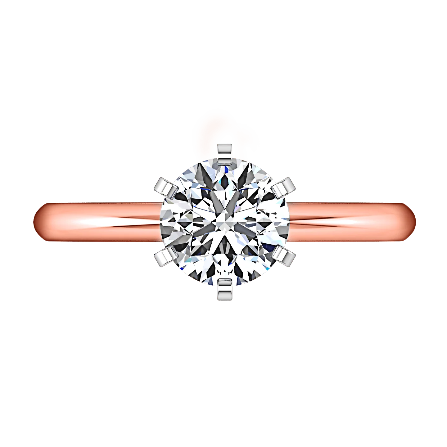 Solitaire Diamond Engagement Ring Cathedral 6 Prong 14K Rose Gold - Image 4