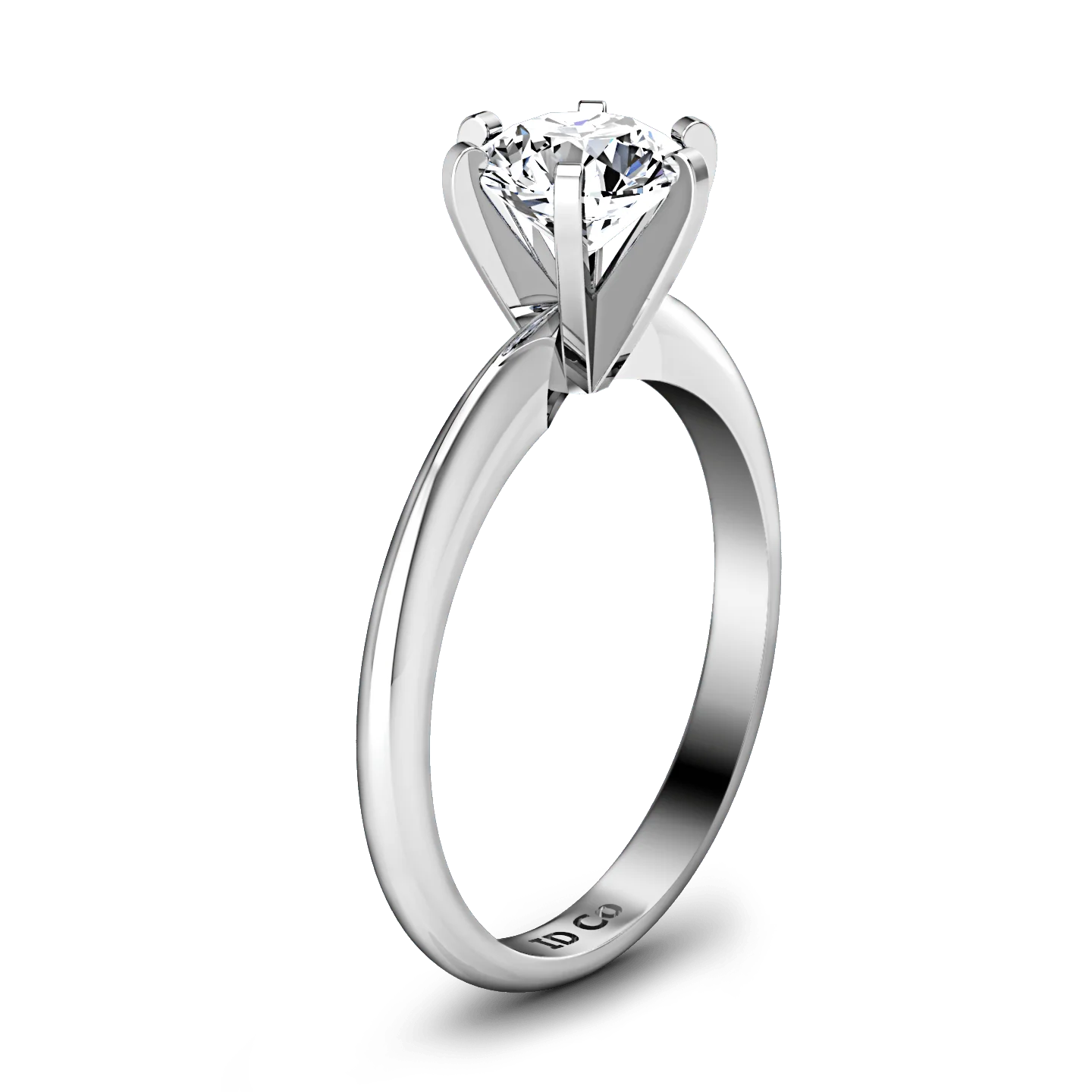 Round Diamond Solitaire Engagement Ring Classic 6 Prong 14K White Gold - Image 2