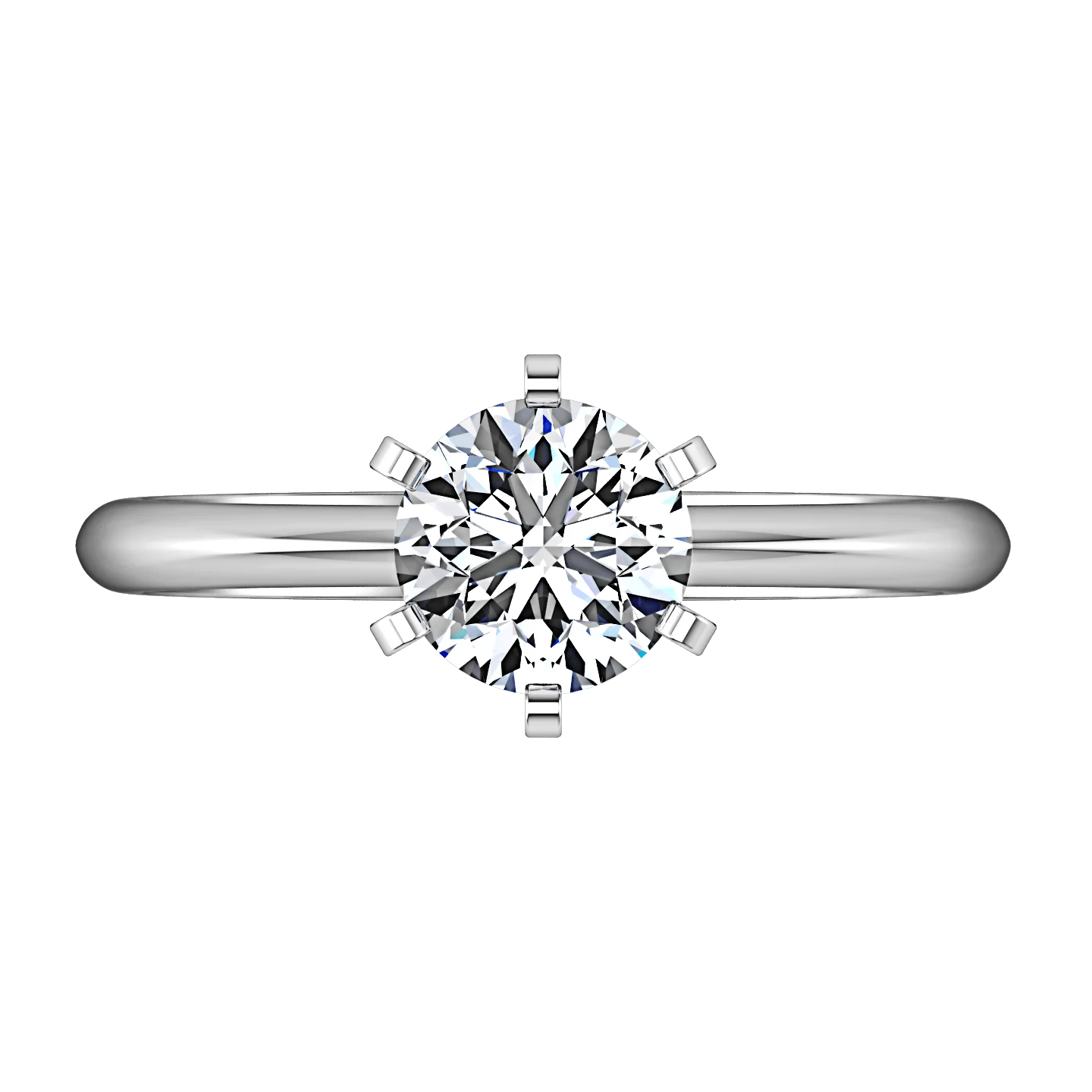 Round Diamond Solitaire Engagement Ring Classic 6 Prong 14K White Gold - Image 4