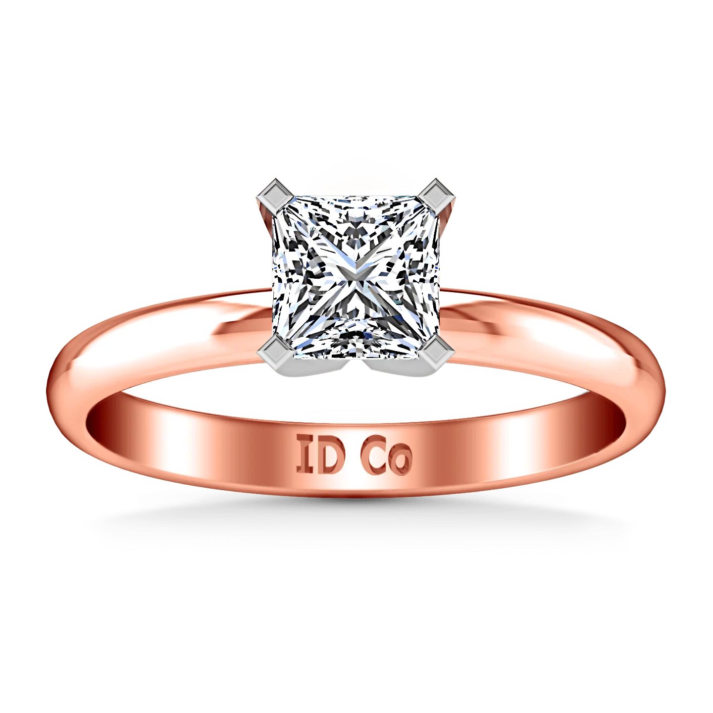Solitaire Diamond Princess Cut Engagement Ring Comfort Fit 14K Rose Gold