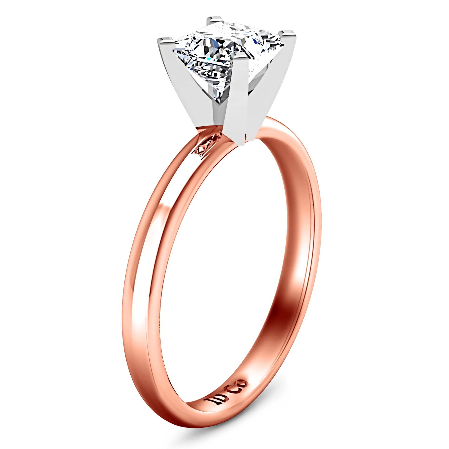 Solitaire Diamond Princess Cut Engagement Ring Comfort Fit 14K Rose Gold - Image 2