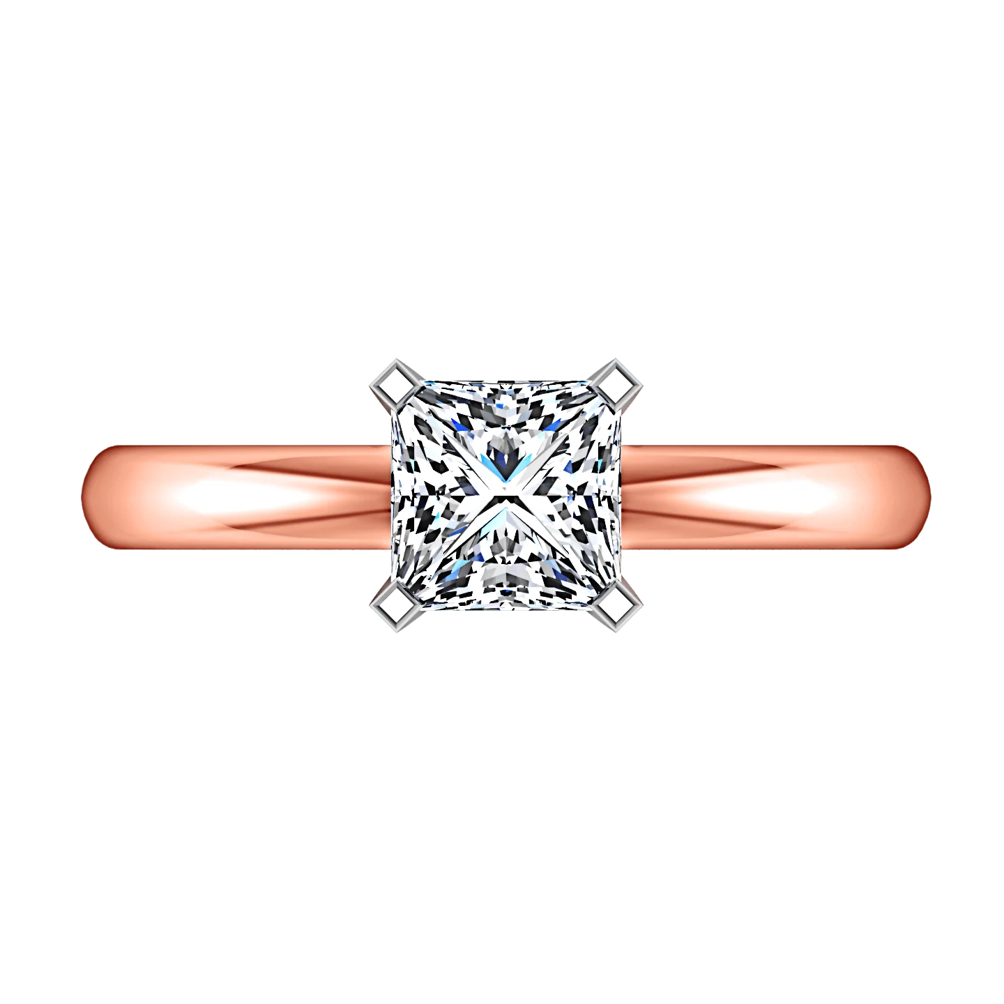 Solitaire Diamond Princess Cut Engagement Ring Comfort Fit 14K Rose Gold - Image 4