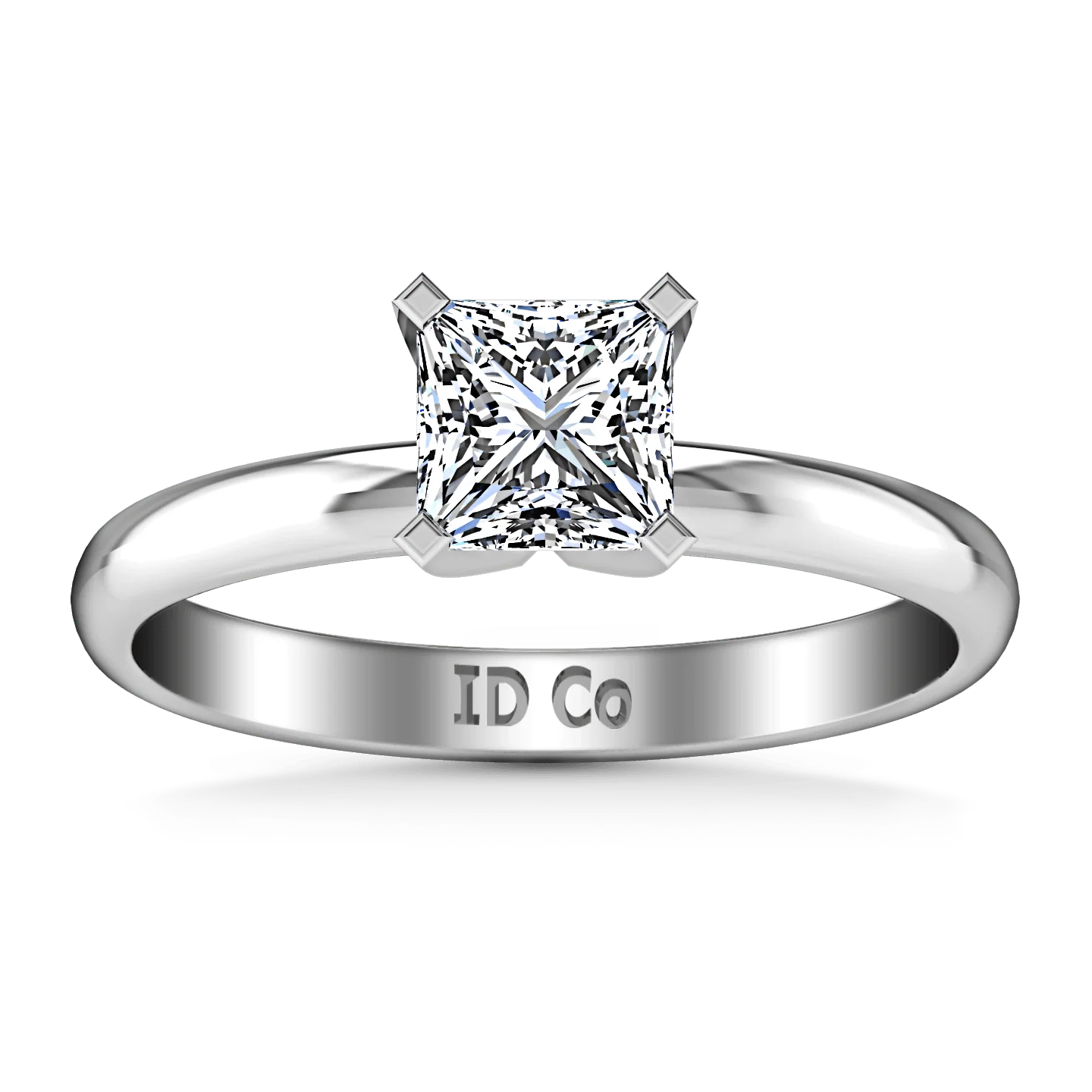 Solitaire Princess Cut Diamond Engagement Ring Comfort Fit  14K White Gold