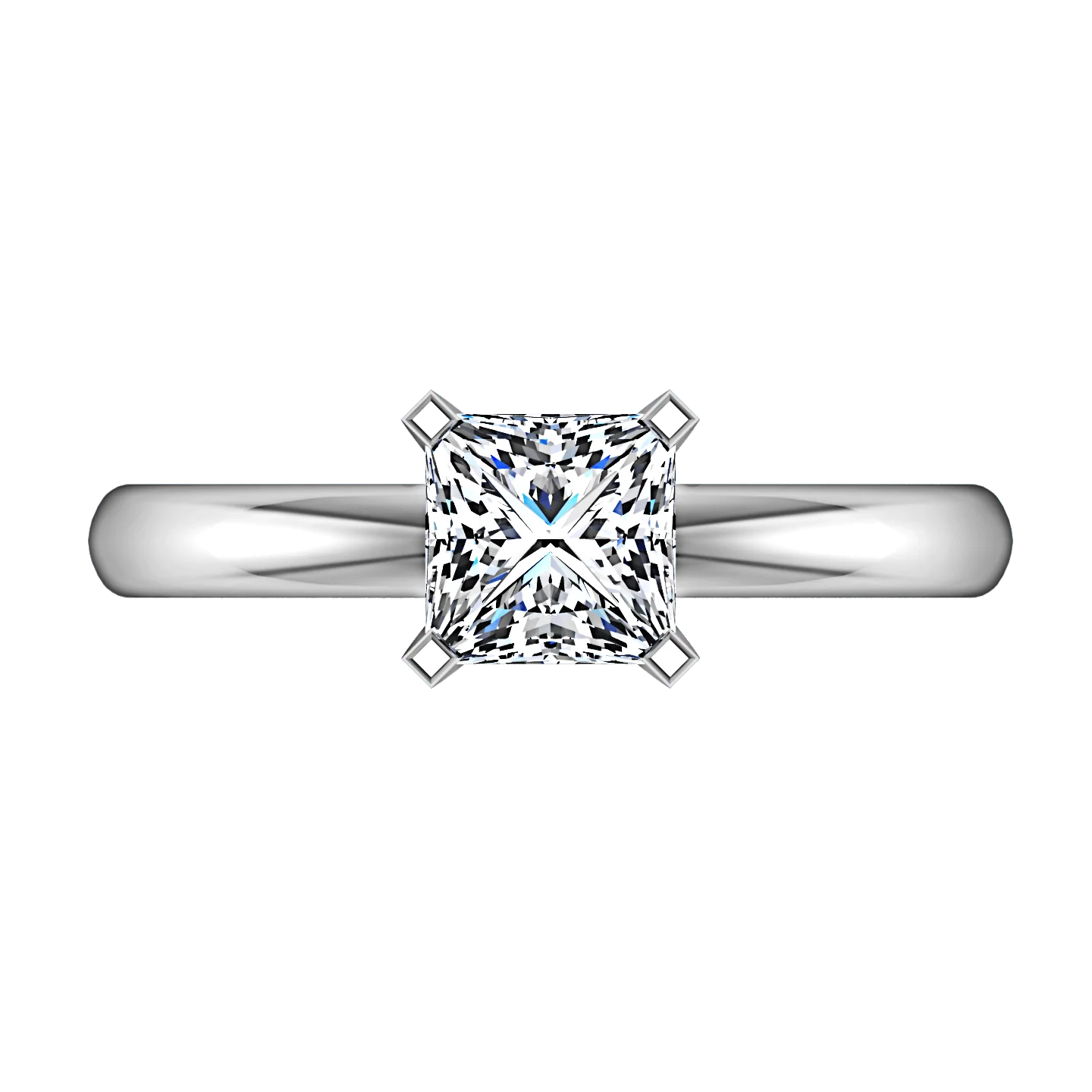 Solitaire Princess Cut Diamond Engagement Ring Comfort Fit  14K White Gold - Image 4
