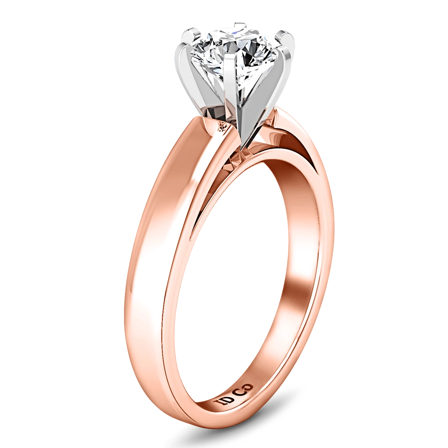Solitaire Diamond Engagement Ring 6 Prong Contemporary 14K Rose Gold - Image 2