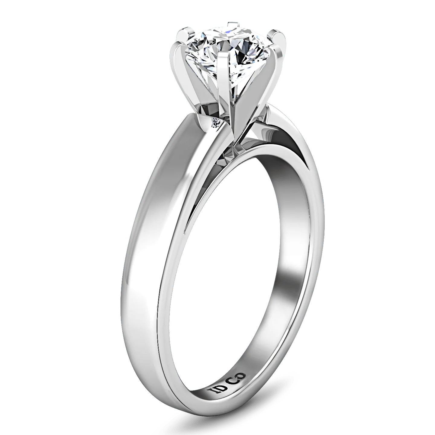 Round Diamond Solitaire Engagement Ring 6 Prong Contemporary 14K White Gold - Image 2