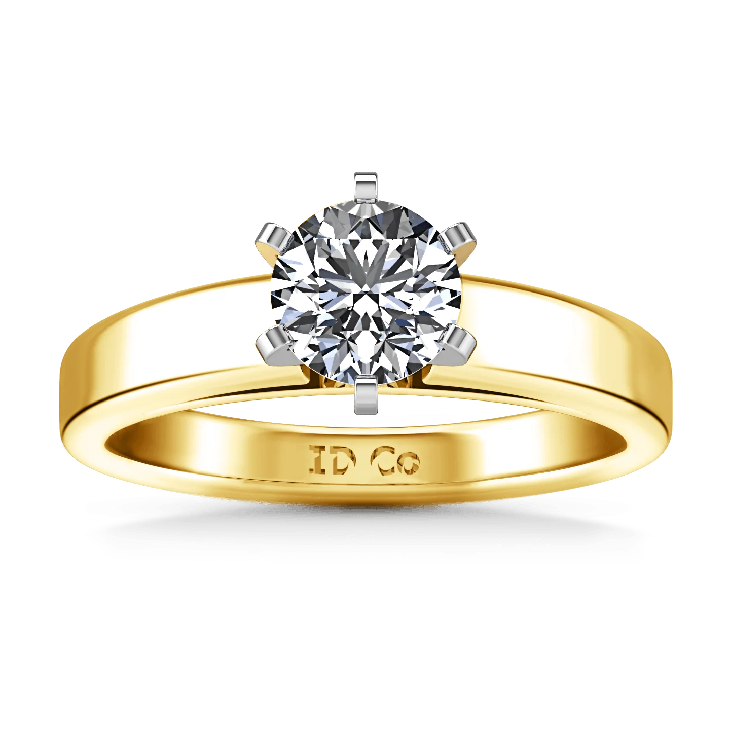 Solitaire Diamond Engagement Ring 6 Prong Contemporary 14K Yellow Gold