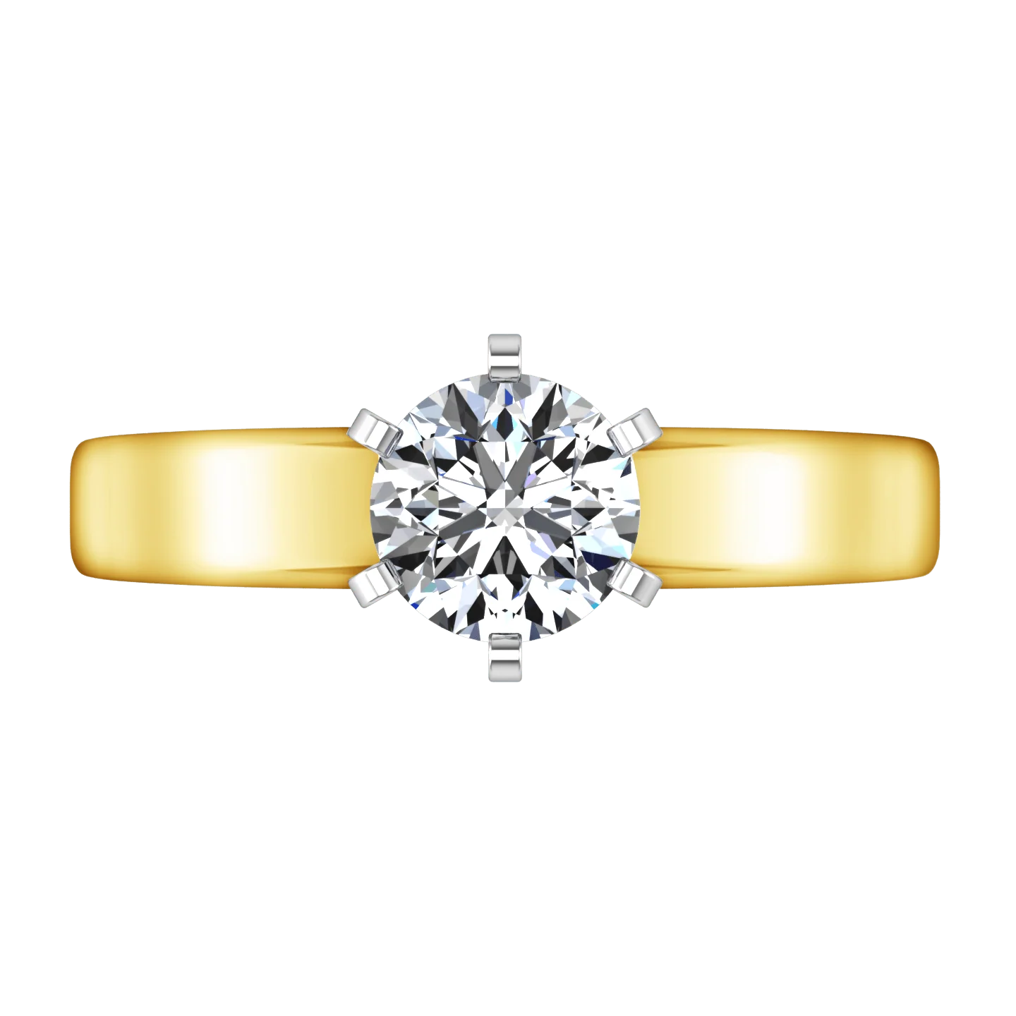 Solitaire Diamond Engagement Ring 6 Prong Contemporary 14K Yellow Gold - Image 4