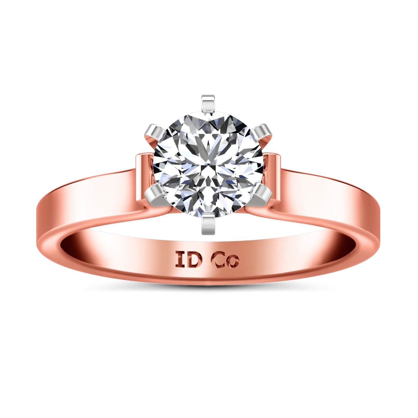 Solitaire Diamond Engagement Ring Curved Shoulder 14K Rose Gold