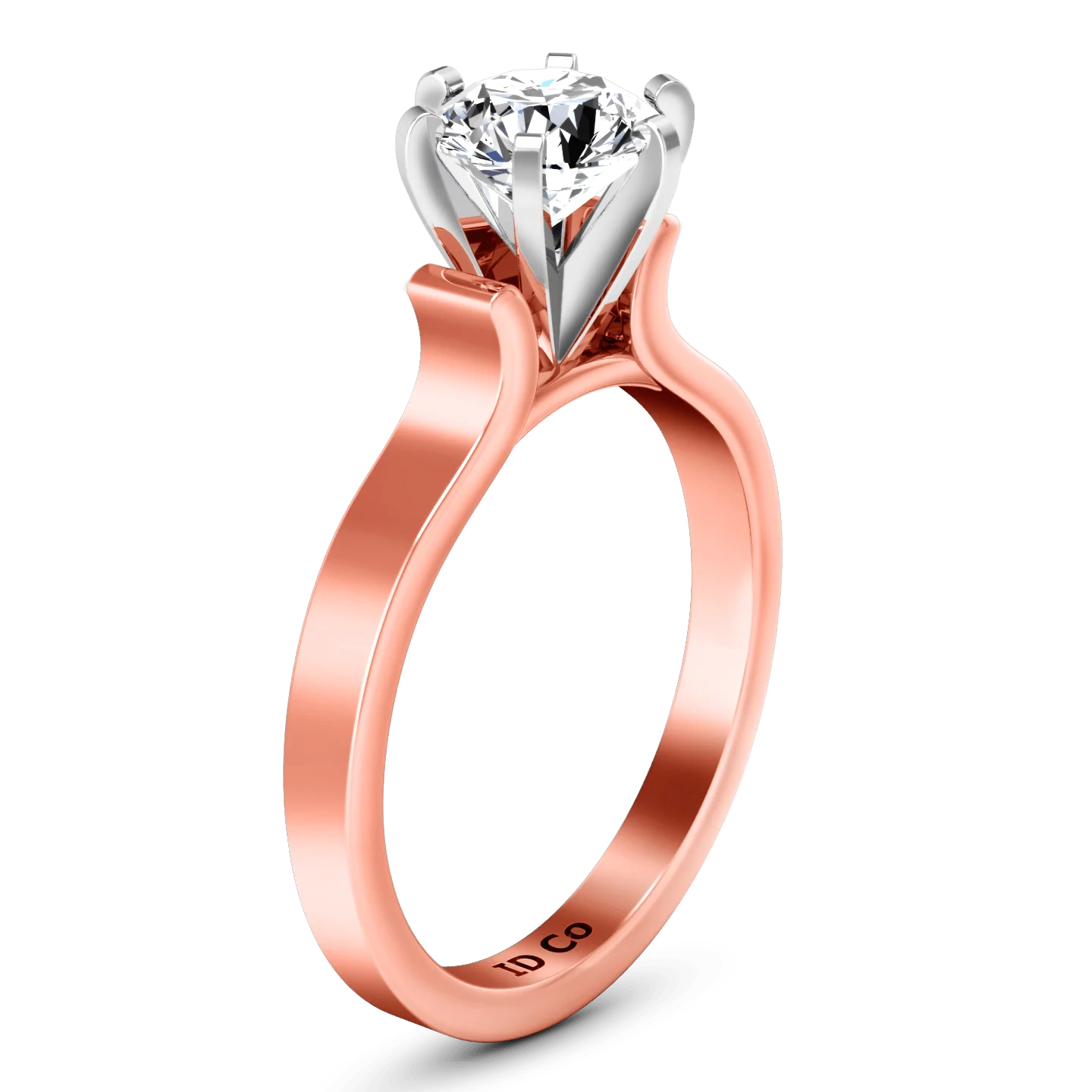 Solitaire Diamond Engagement Ring Curved Shoulder 14K Rose Gold - Image 2