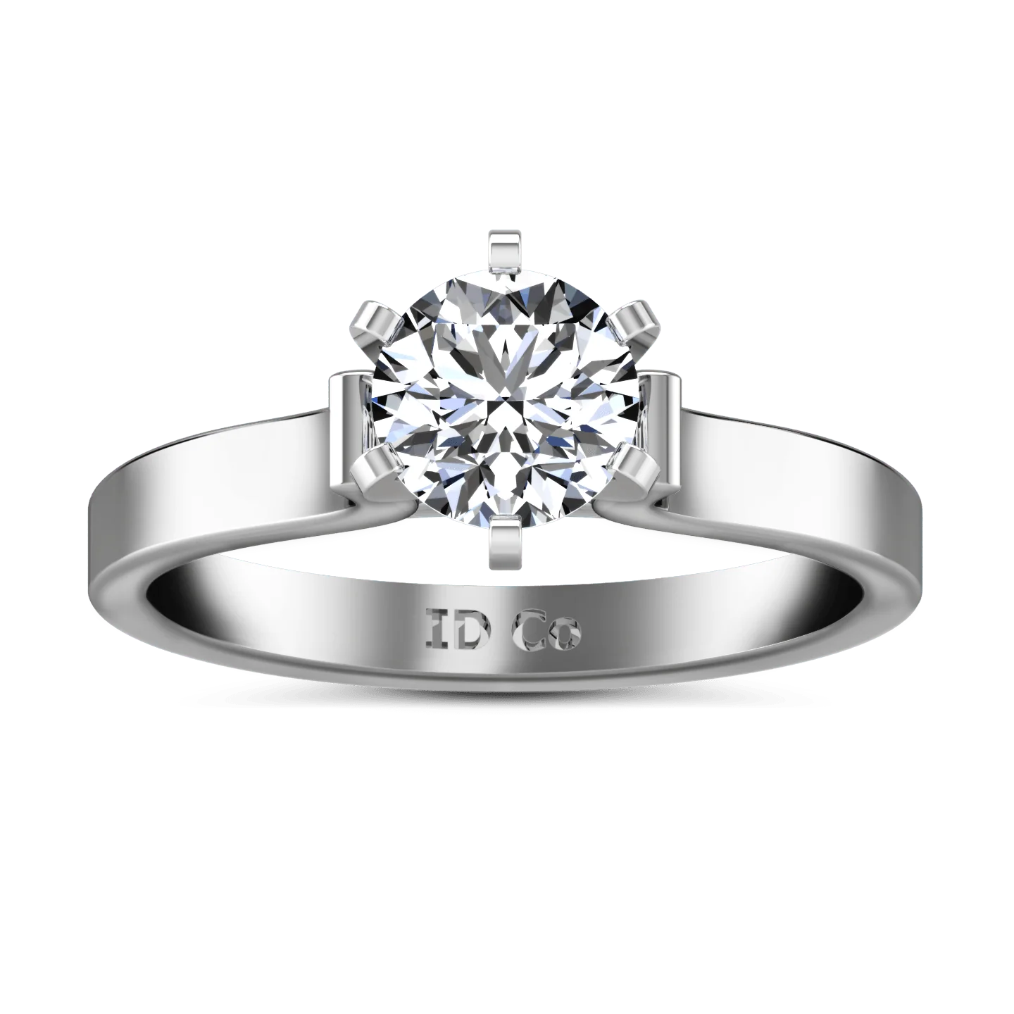 Round Diamond Solitaire Engagement Ring Curved Shoulder 14K White Gold