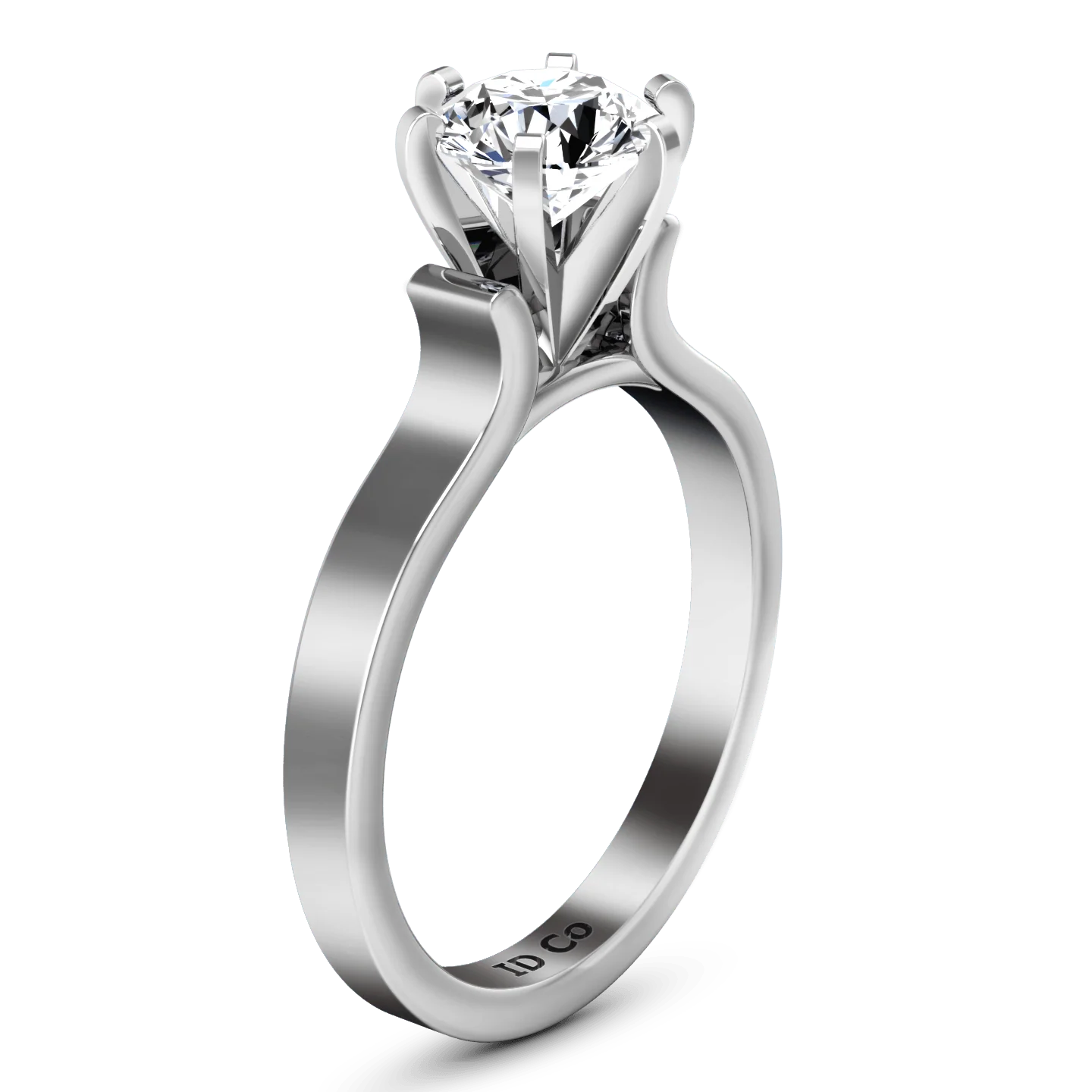 Round Diamond Solitaire Engagement Ring Curved Shoulder 14K White Gold - Image 2