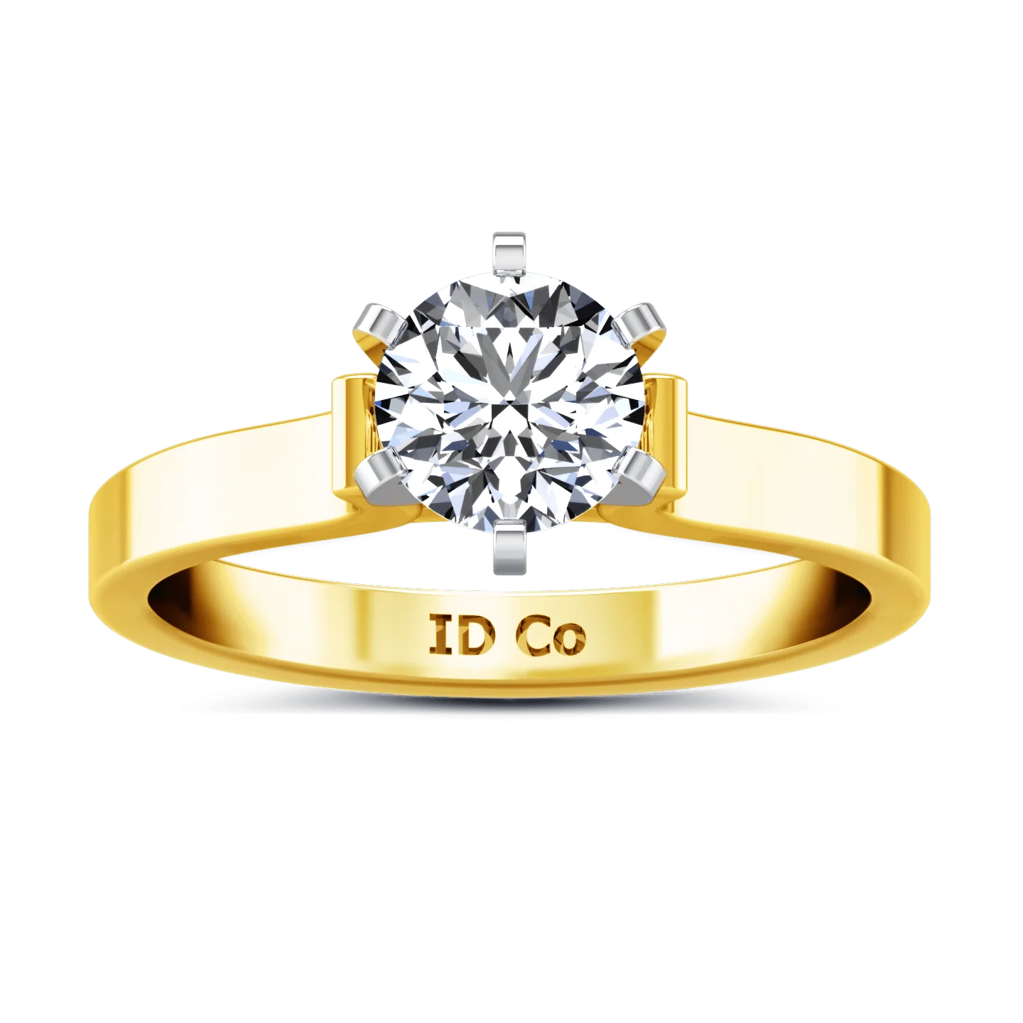 Solitaire Diamond Engagement Ring Curved Shoulder 14K Yellow Gold