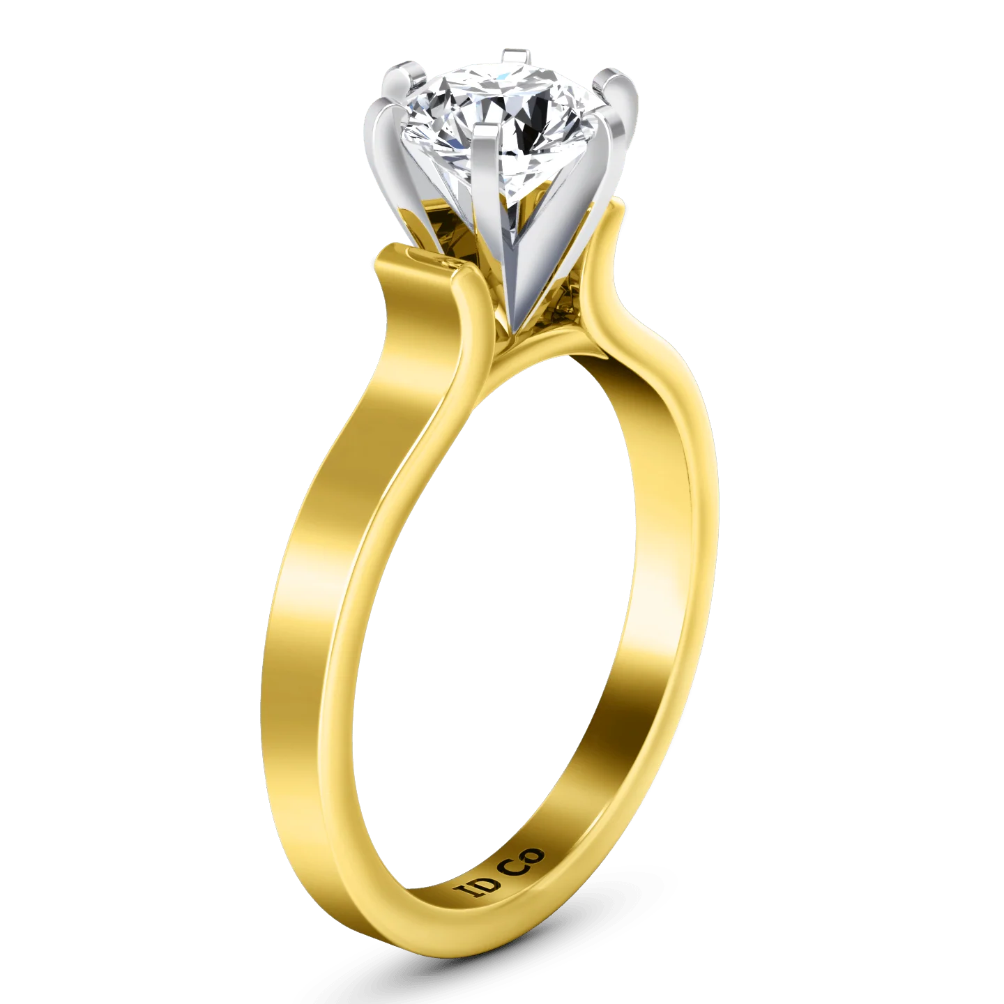 Solitaire Diamond Engagement Ring Curved Shoulder 14K Yellow Gold - Image 2