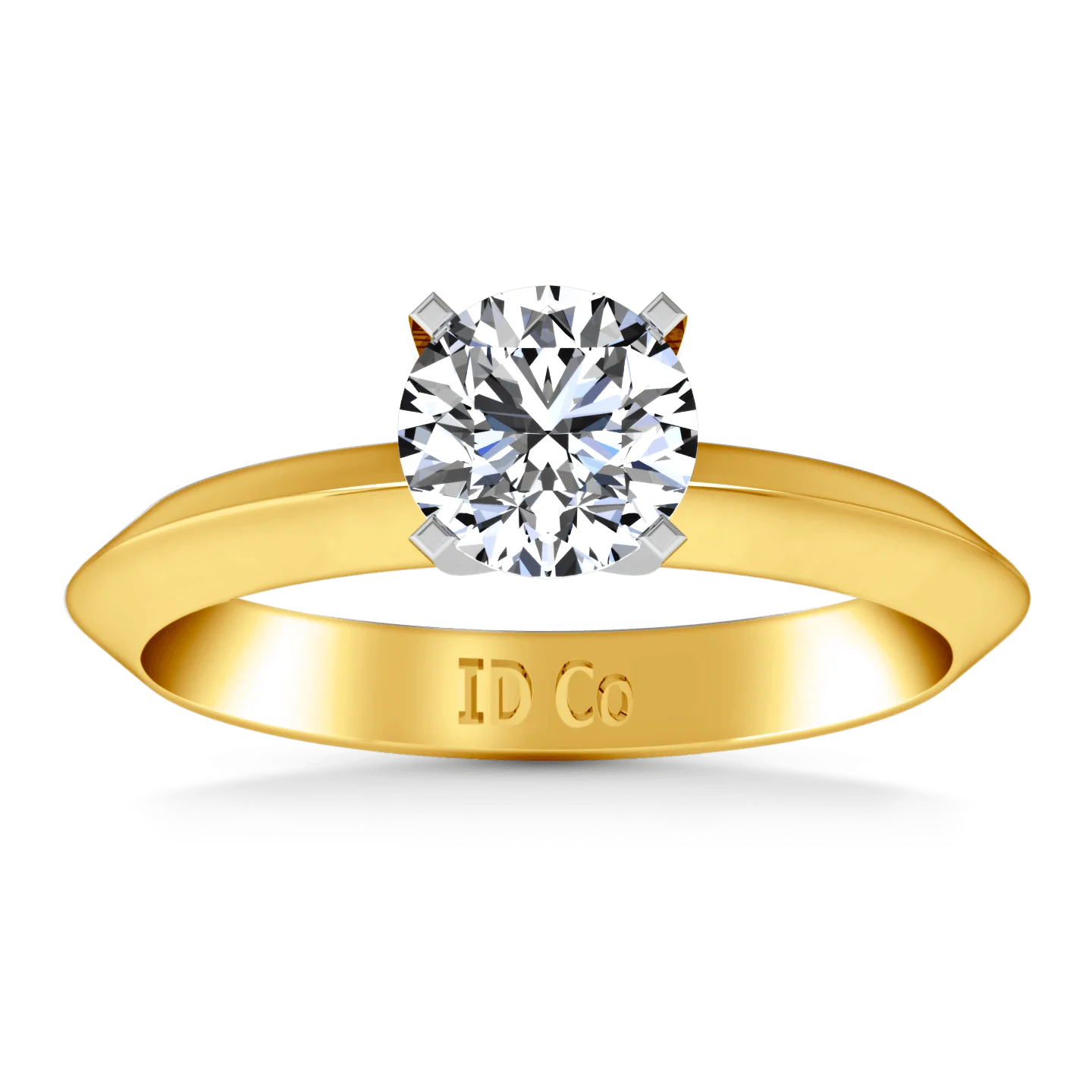 Solitaire Diamond Engagement Ring Knife Edge Round Diamond 14K Yellow Gold