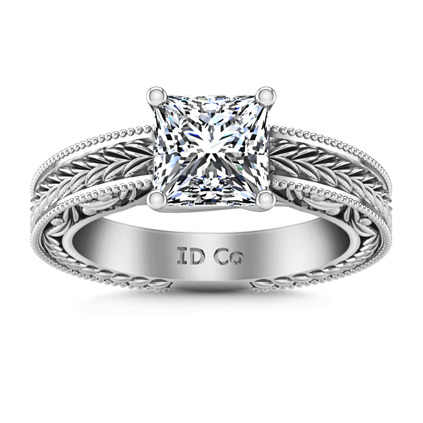 Solitaire Princess Cut Diamond Engagement Ring Rowan 14K White Gold
