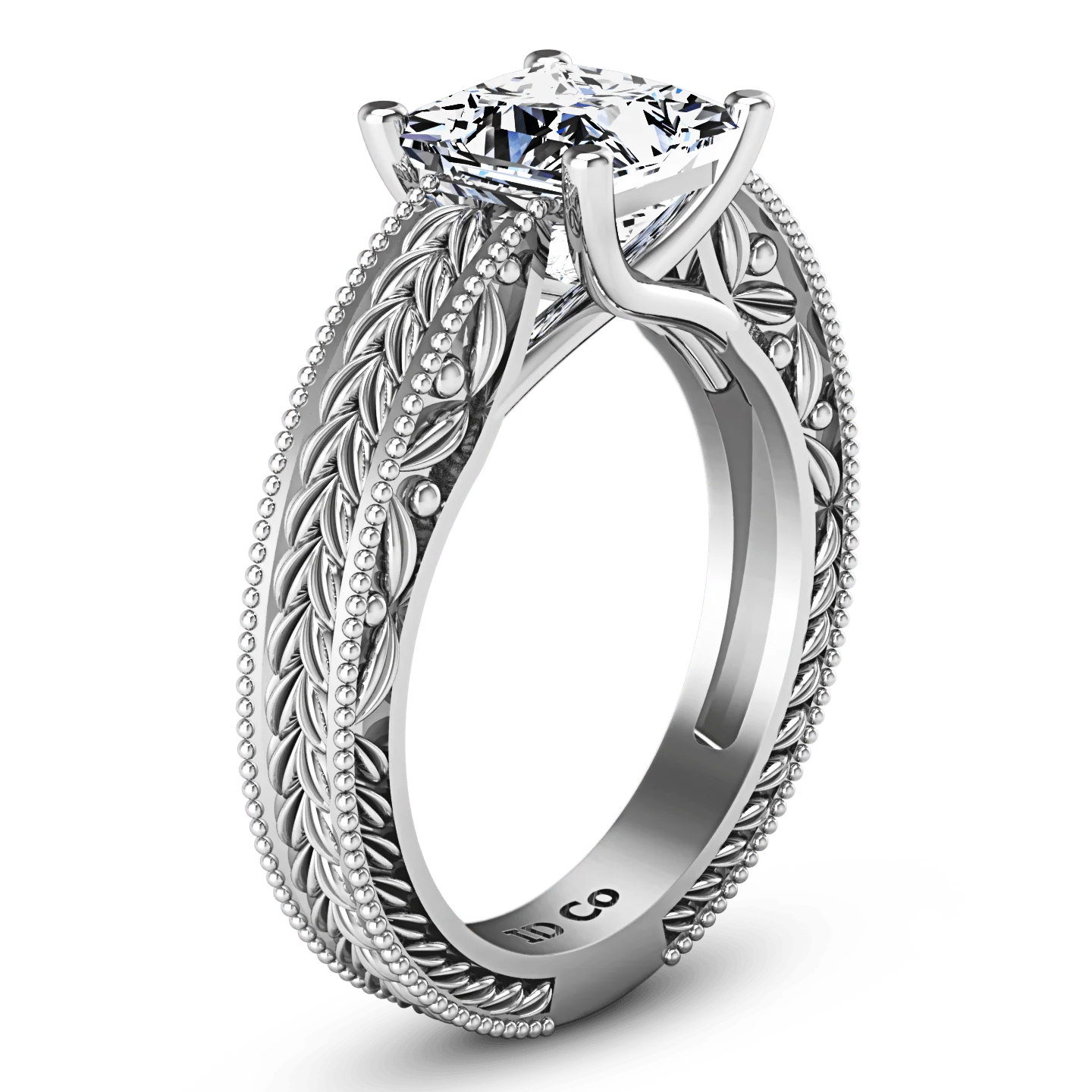 Solitaire Princess Cut Diamond Engagement Ring Rowan 14K White Gold - Image 2