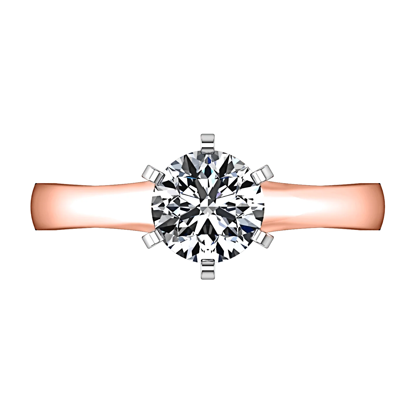 Solitaire Diamond Engagement Ring Stylized 6 Prong 14K Rose Gold - Image 4