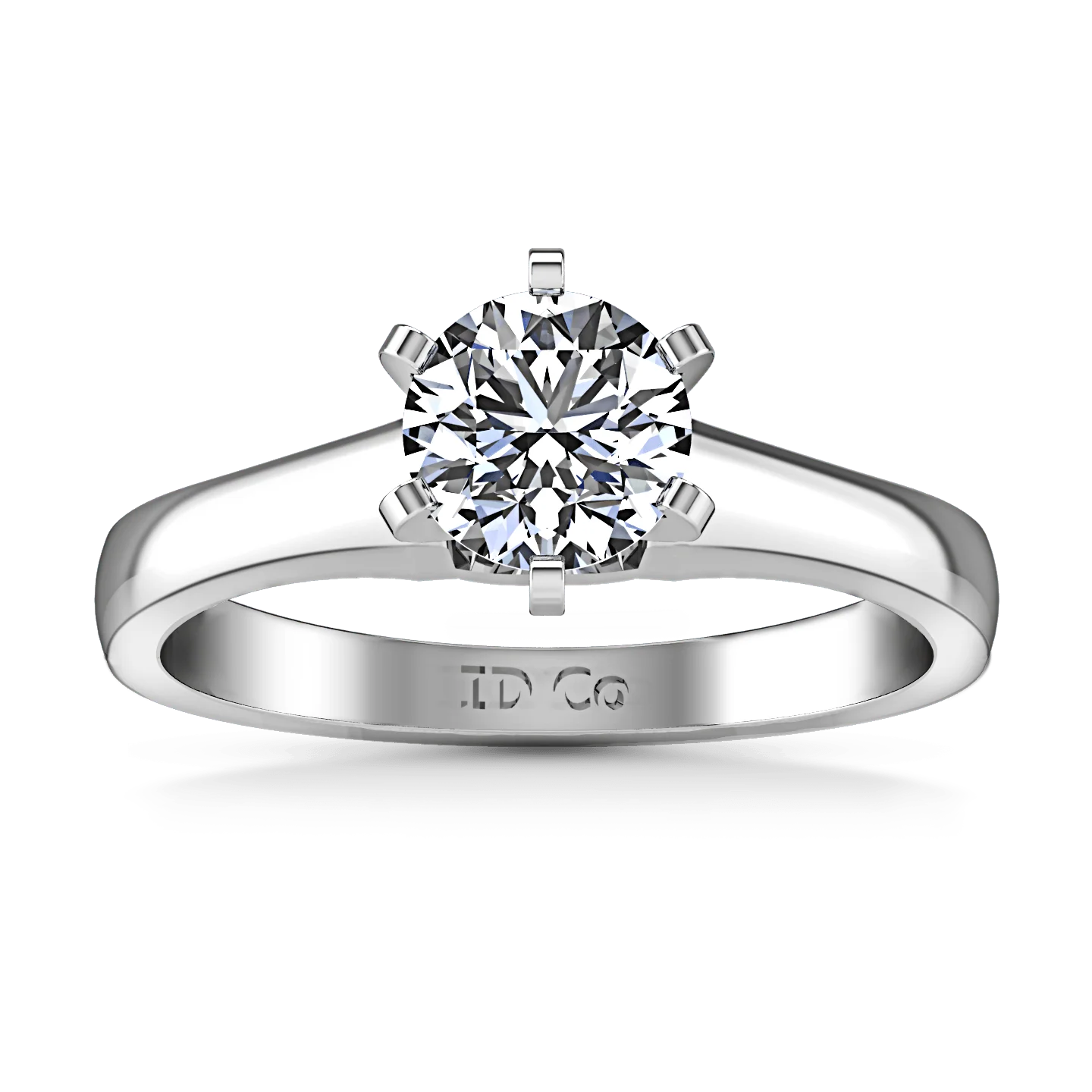 Round Diamond Solitaire Engagement Ring Stylized 6 Prong 14K White Gold