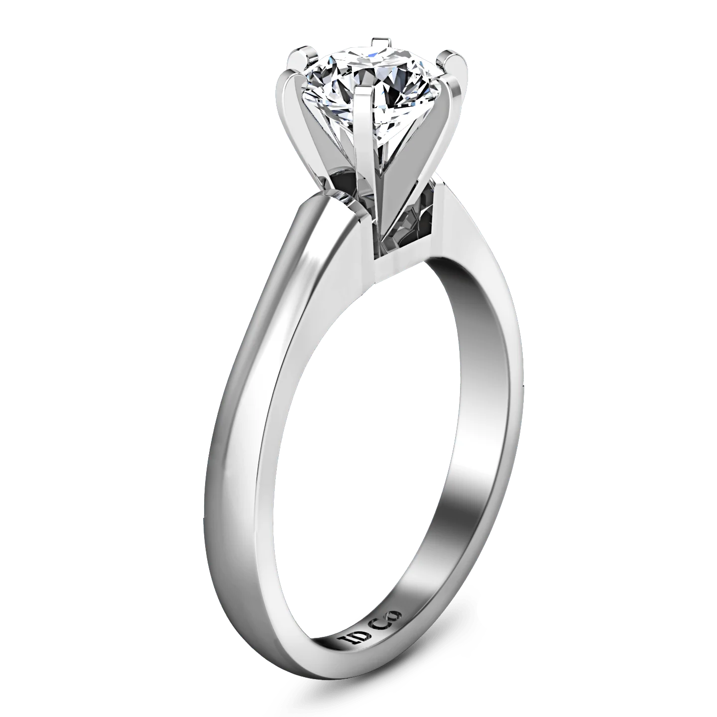 Round Diamond Solitaire Engagement Ring Stylized 6 Prong 14K White Gold - Image 2