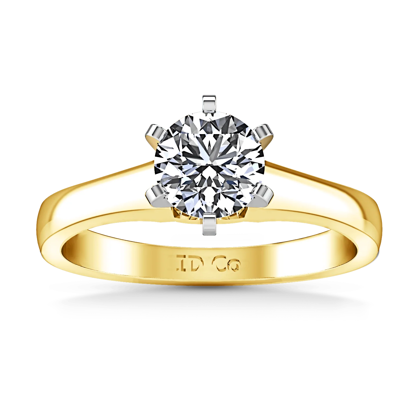 Solitaire Diamond Engagement Ring Stylized 6 Prong 14K Yellow Gold