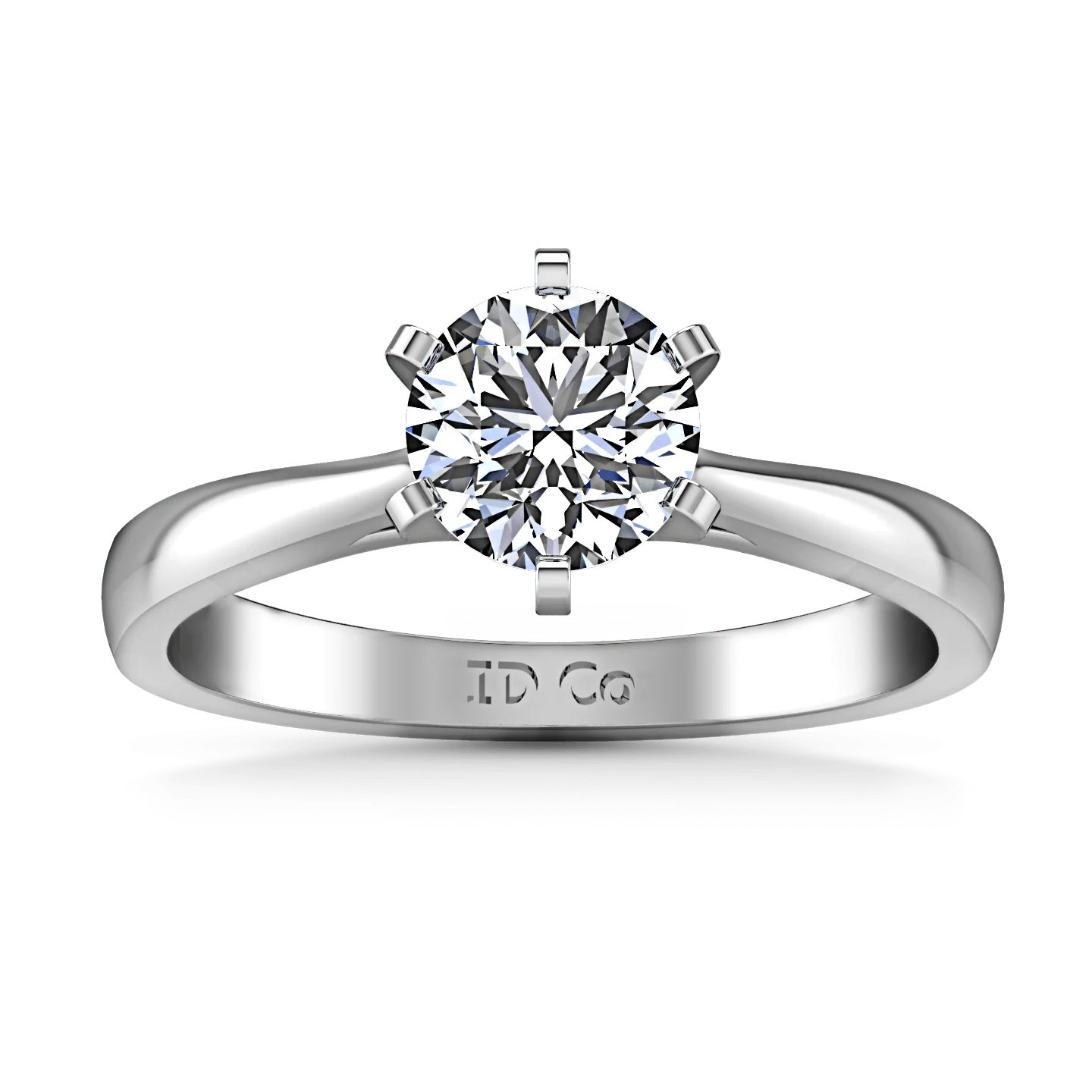 Round Diamond Solitaire Engagement Ring Tapered And Arched 14K White Gold