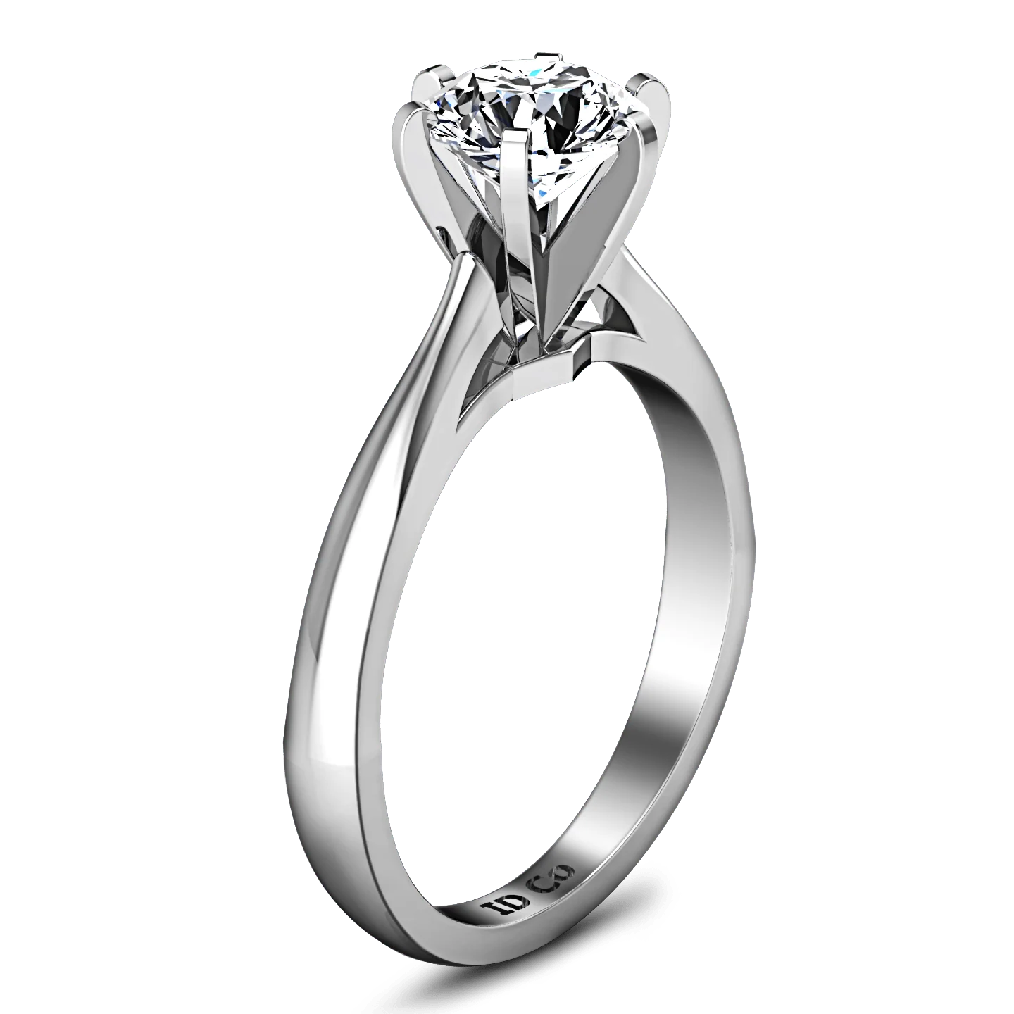 Round Diamond Solitaire Engagement Ring Tapered And Arched 14K White Gold - Image 2