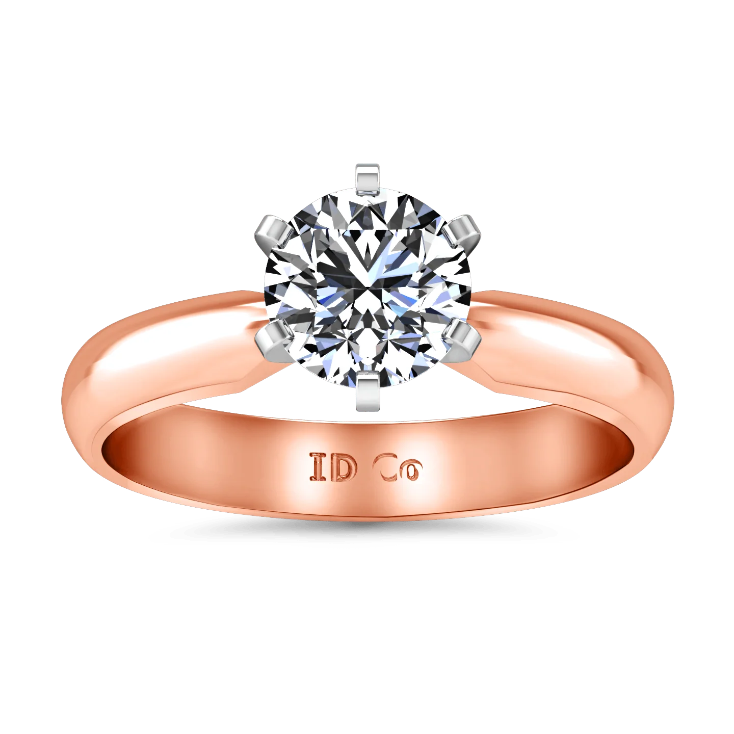 Solitaire Diamond Engagement Ring Wide Classic 6 Prong 14K Rose Gold
