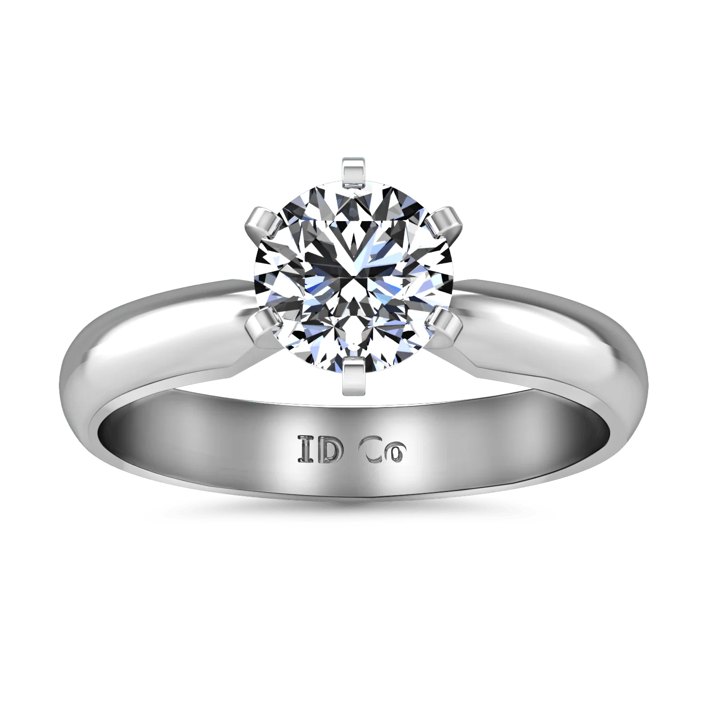 Round Diamond Solitaire Engagement Ring Wide Classic 6 Prong 14K White Gold