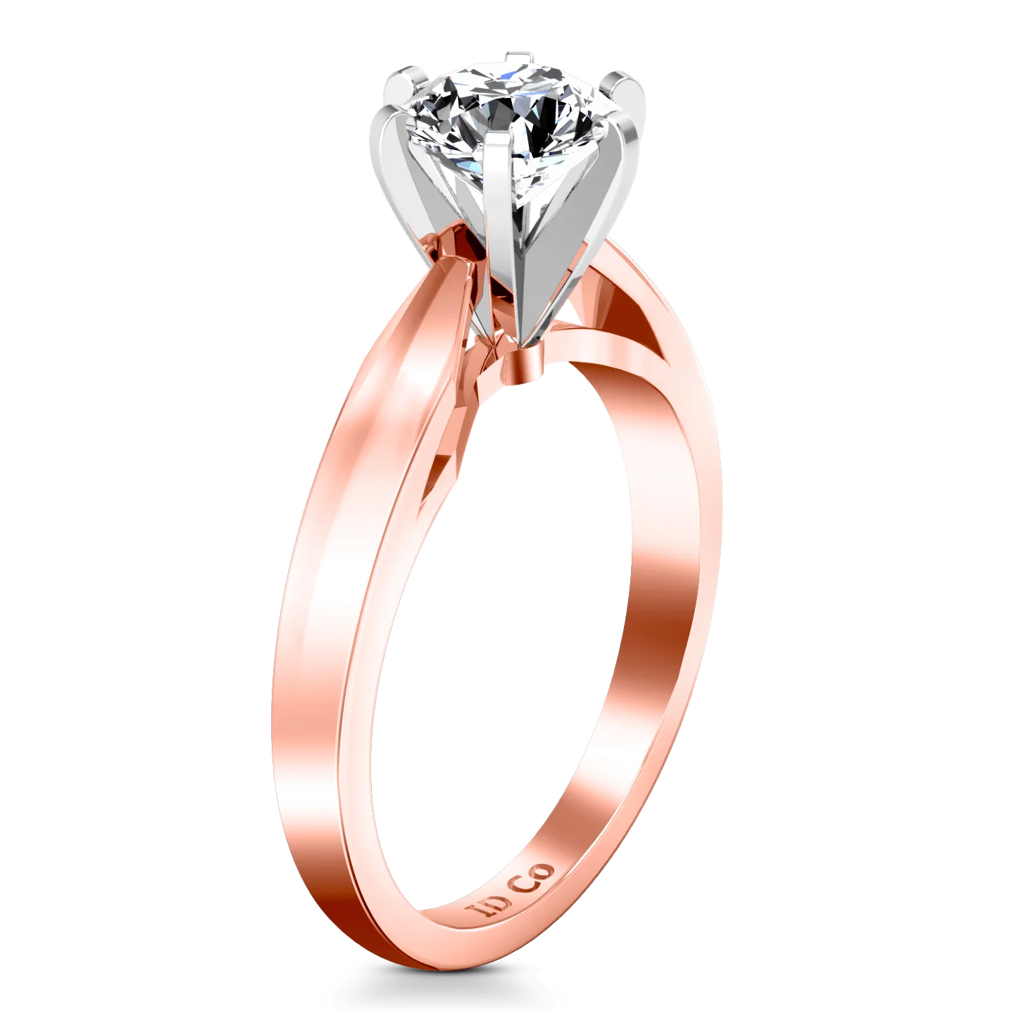 Solitaire Diamond Engagement Ring Wide Tappered 14K Rose Gold - Image 2
