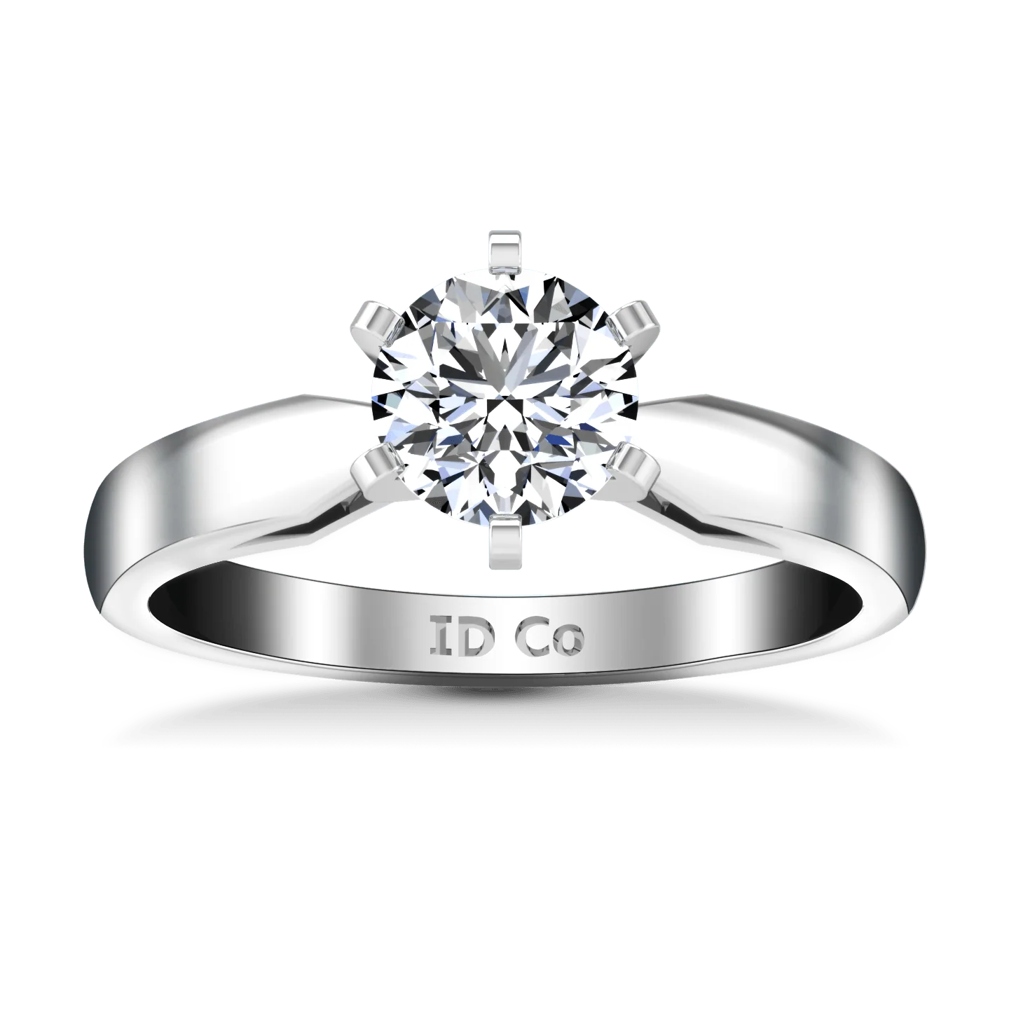 Round Diamond Solitaire Engagement Ring Wide Tappered 14K White Gold
