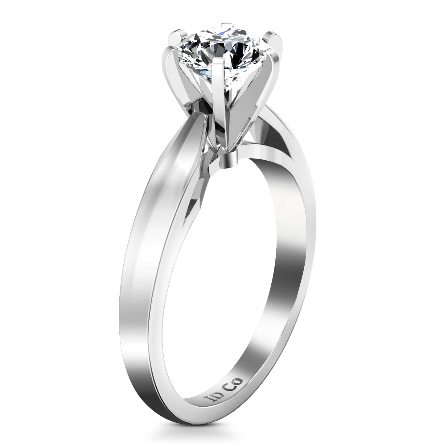 Round Diamond Solitaire Engagement Ring Wide Tappered 14K White Gold - Image 2