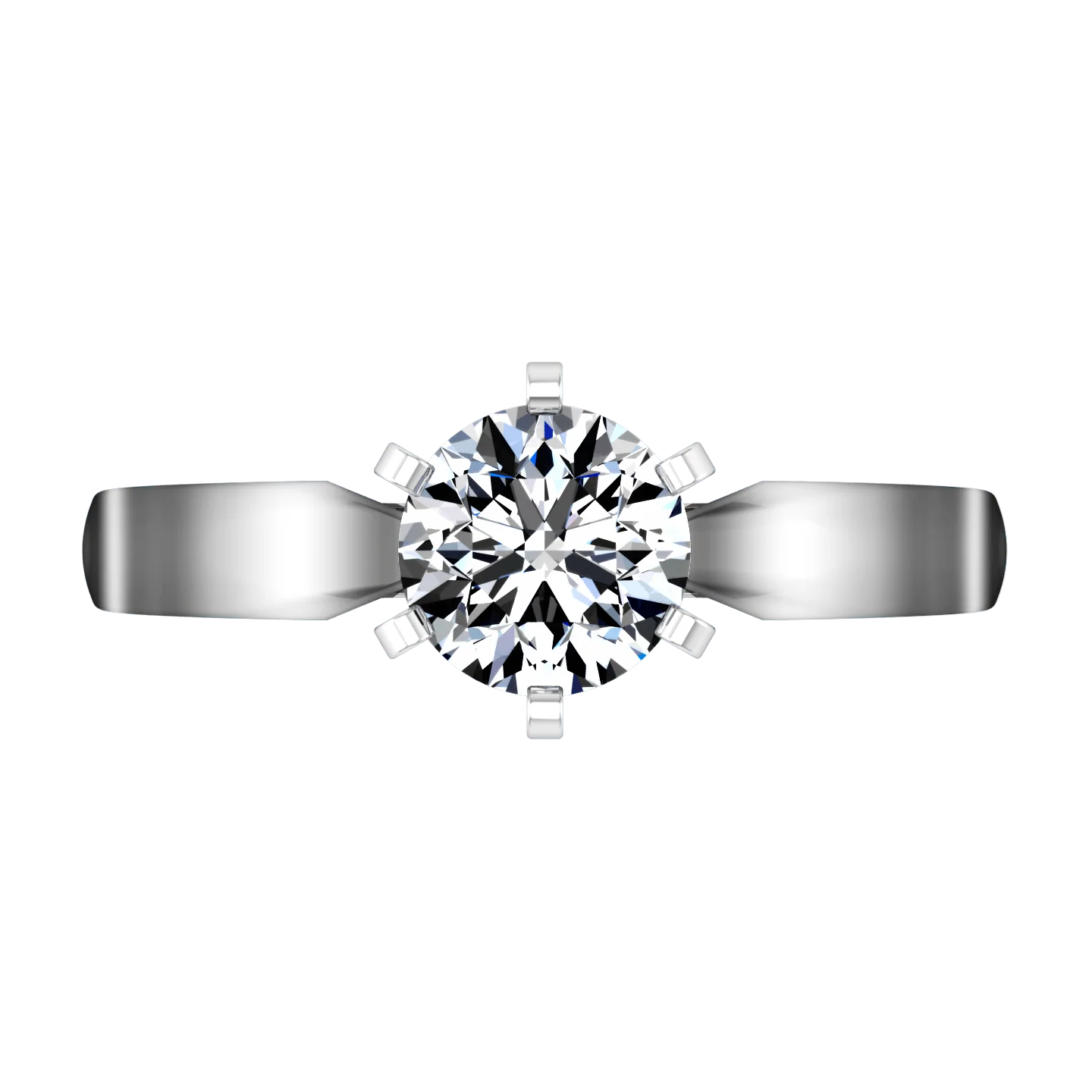 Round Diamond Solitaire Engagement Ring Wide Tappered 14K White Gold - Image 4