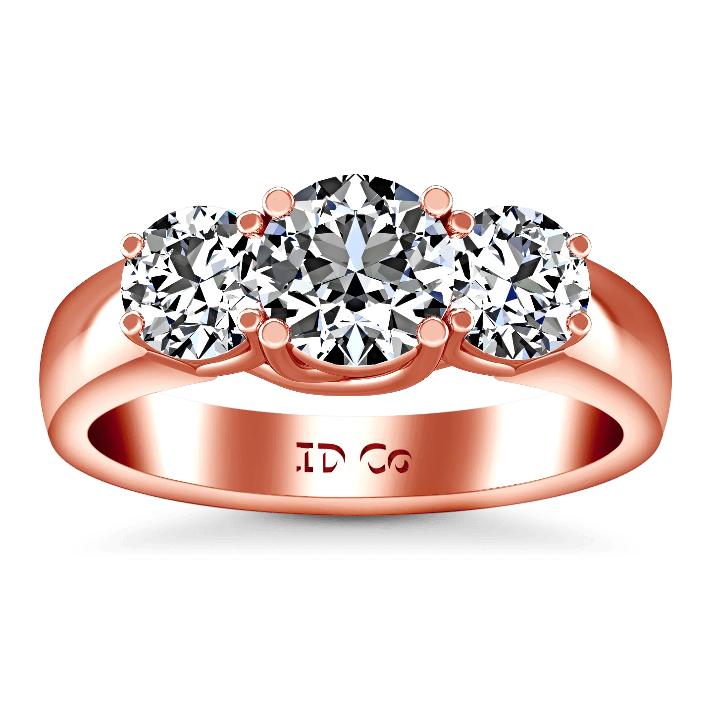 Three Stone Diamond EngagementRing 4 Prong Lattice 14K Rose Gold
