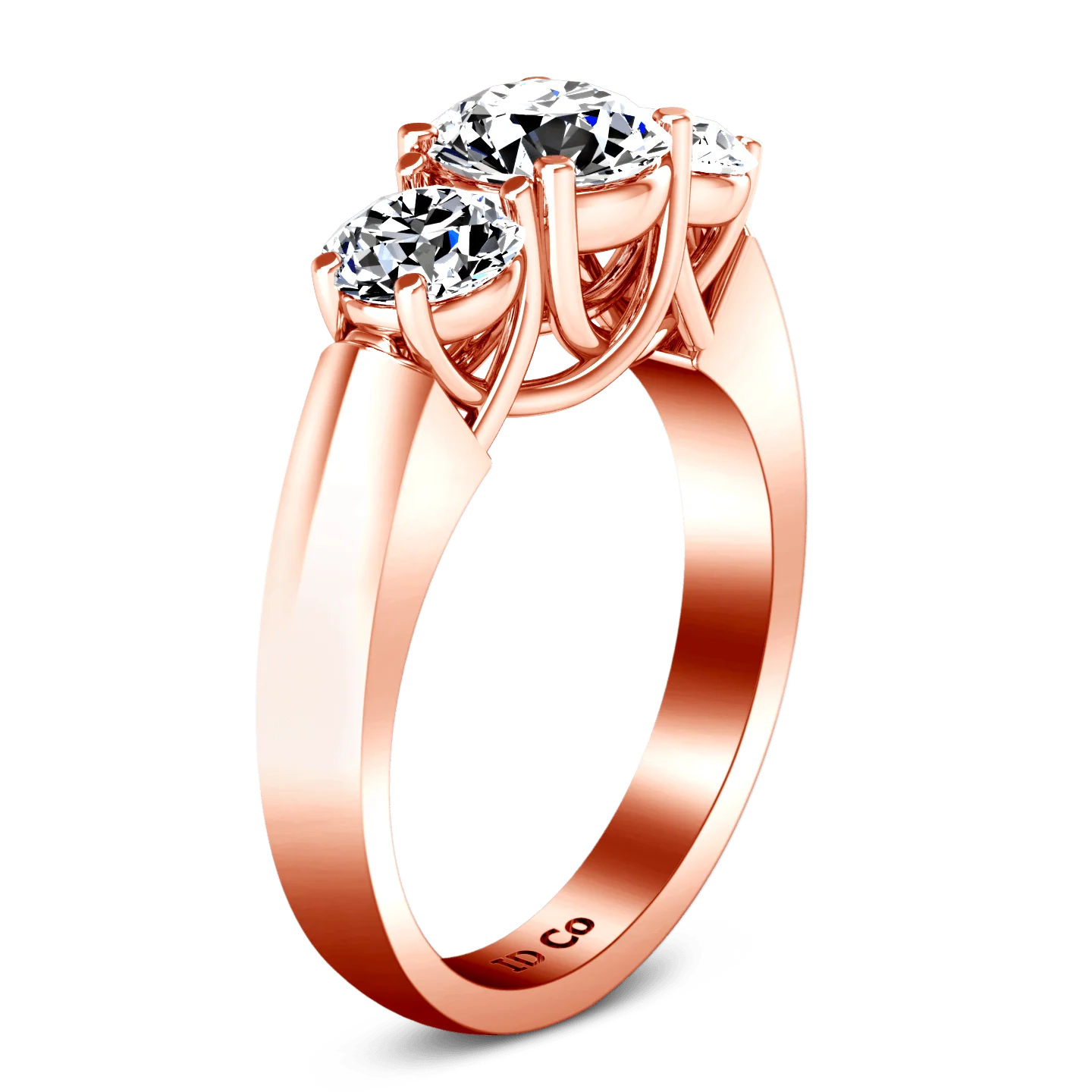 Three Stone Diamond EngagementRing 4 Prong Lattice 14K Rose Gold - Image 2