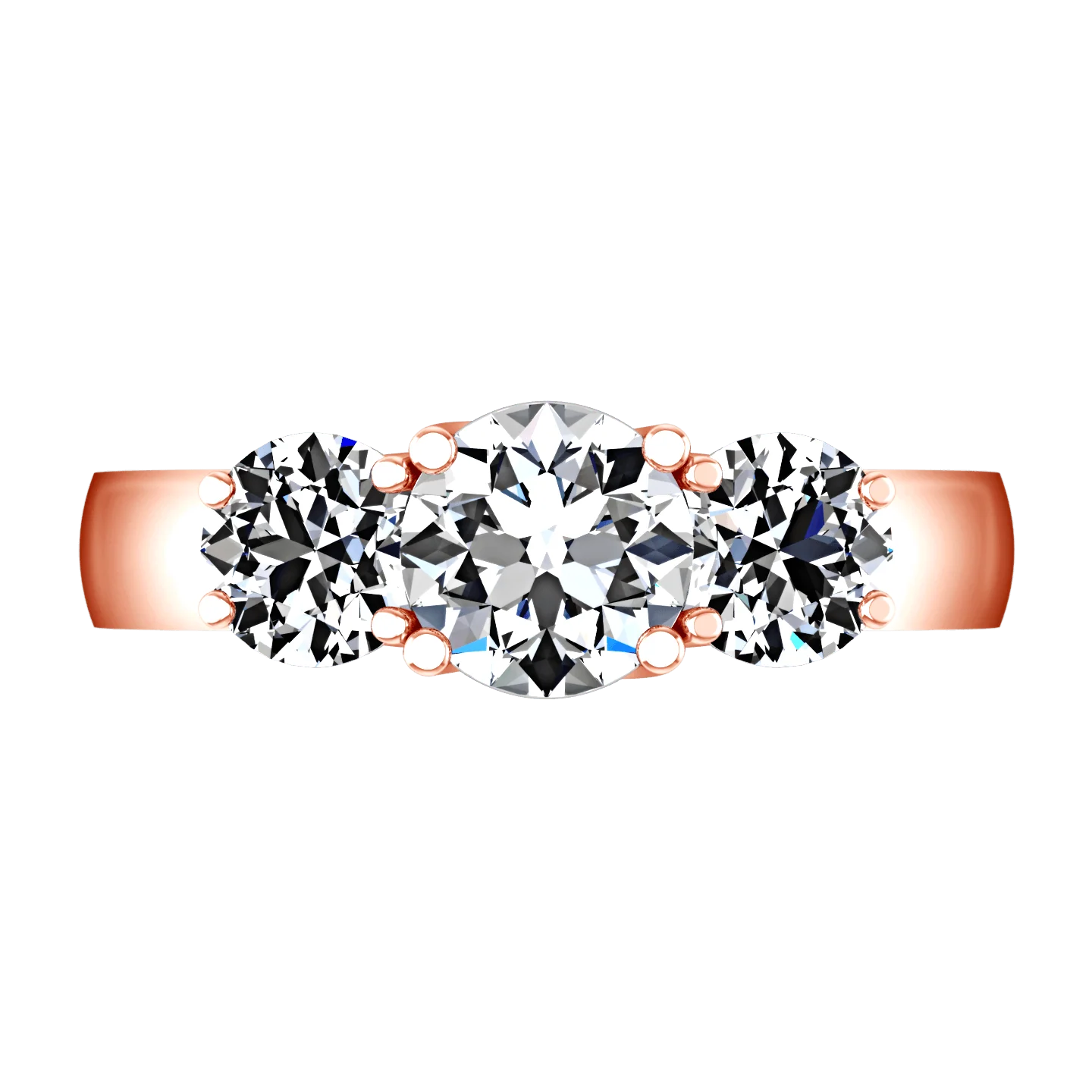 Three Stone Diamond EngagementRing 4 Prong Lattice 14K Rose Gold - Image 4
