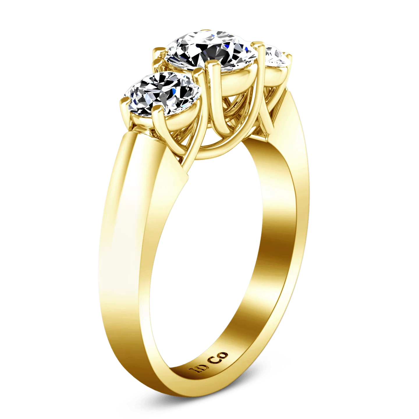 Three Stone Diamond Engagement Ring 4 Prong Lattice 14K Yellow Gold - Image 2