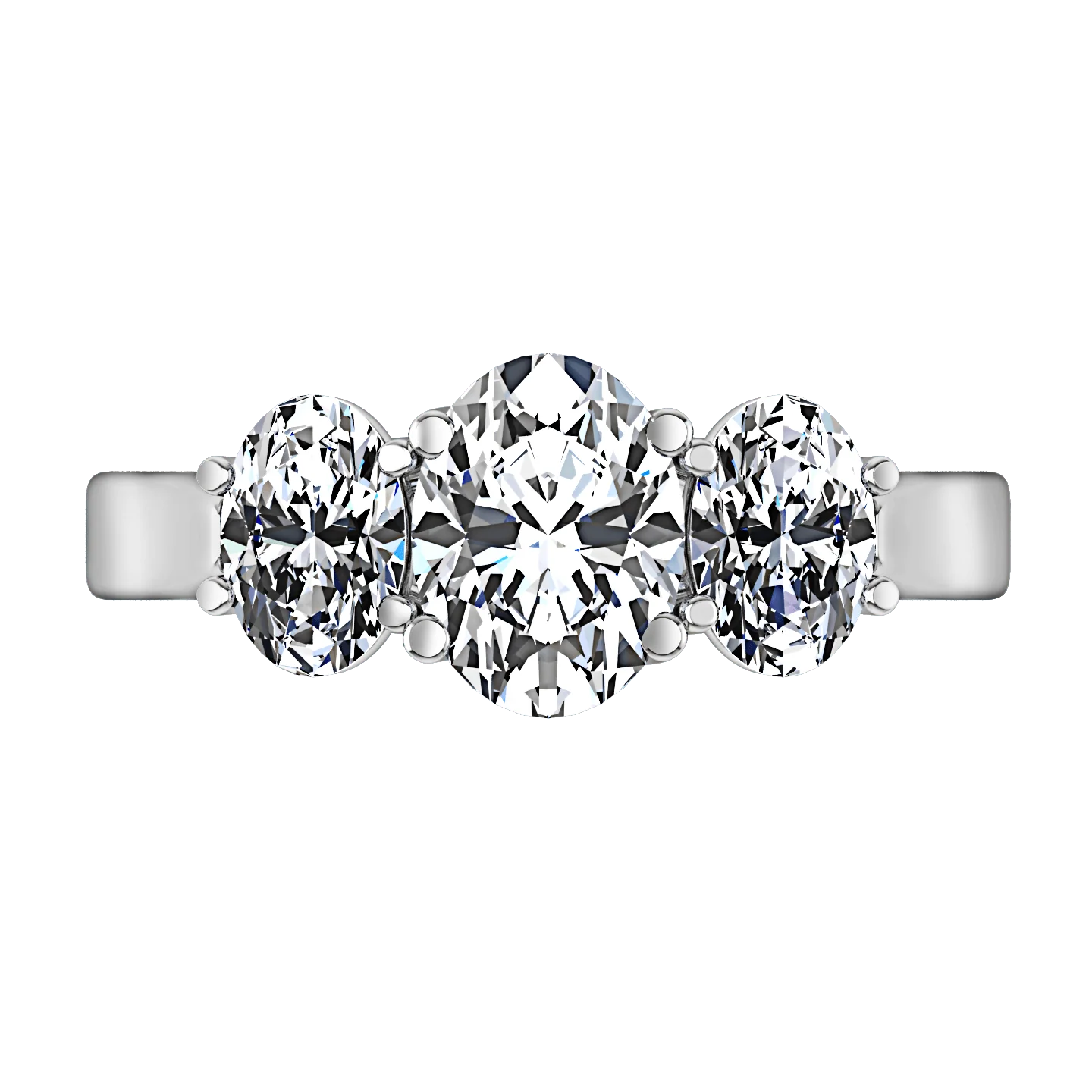 Three Stone Oval Diamond Engagement Ring Arabella 14K White Gold - Image 3